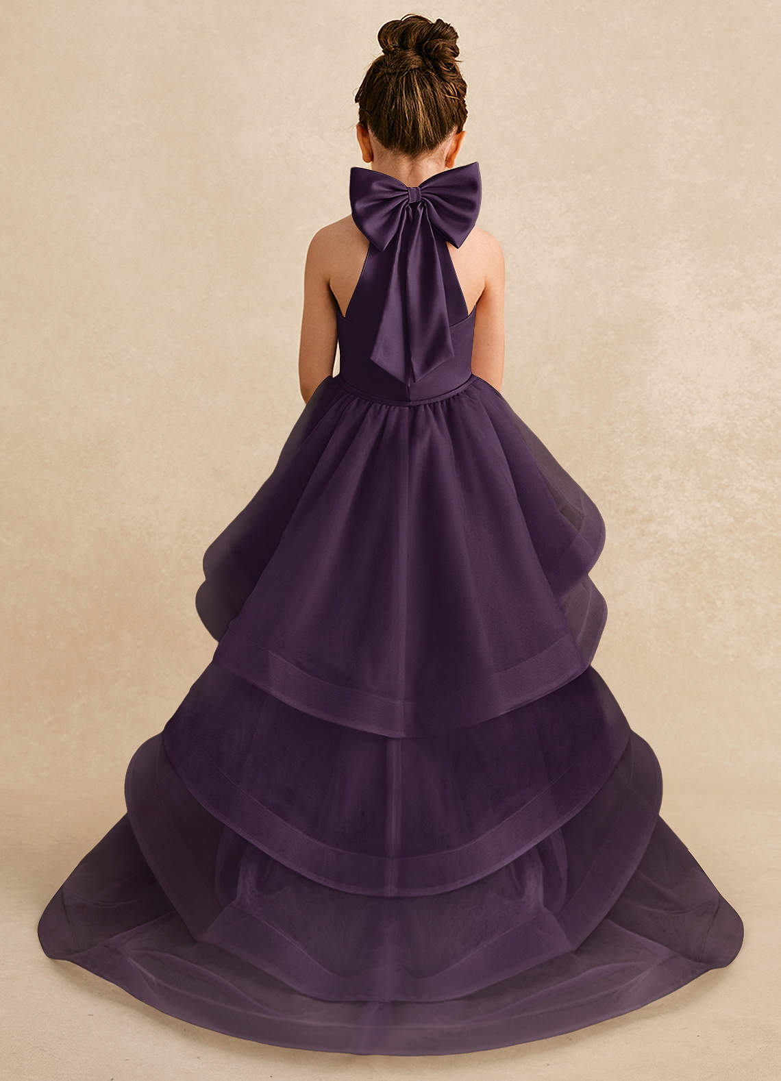 Azazie Bev Flower Girl Dresses Plum A-Line Convertible Tulle Dress image1