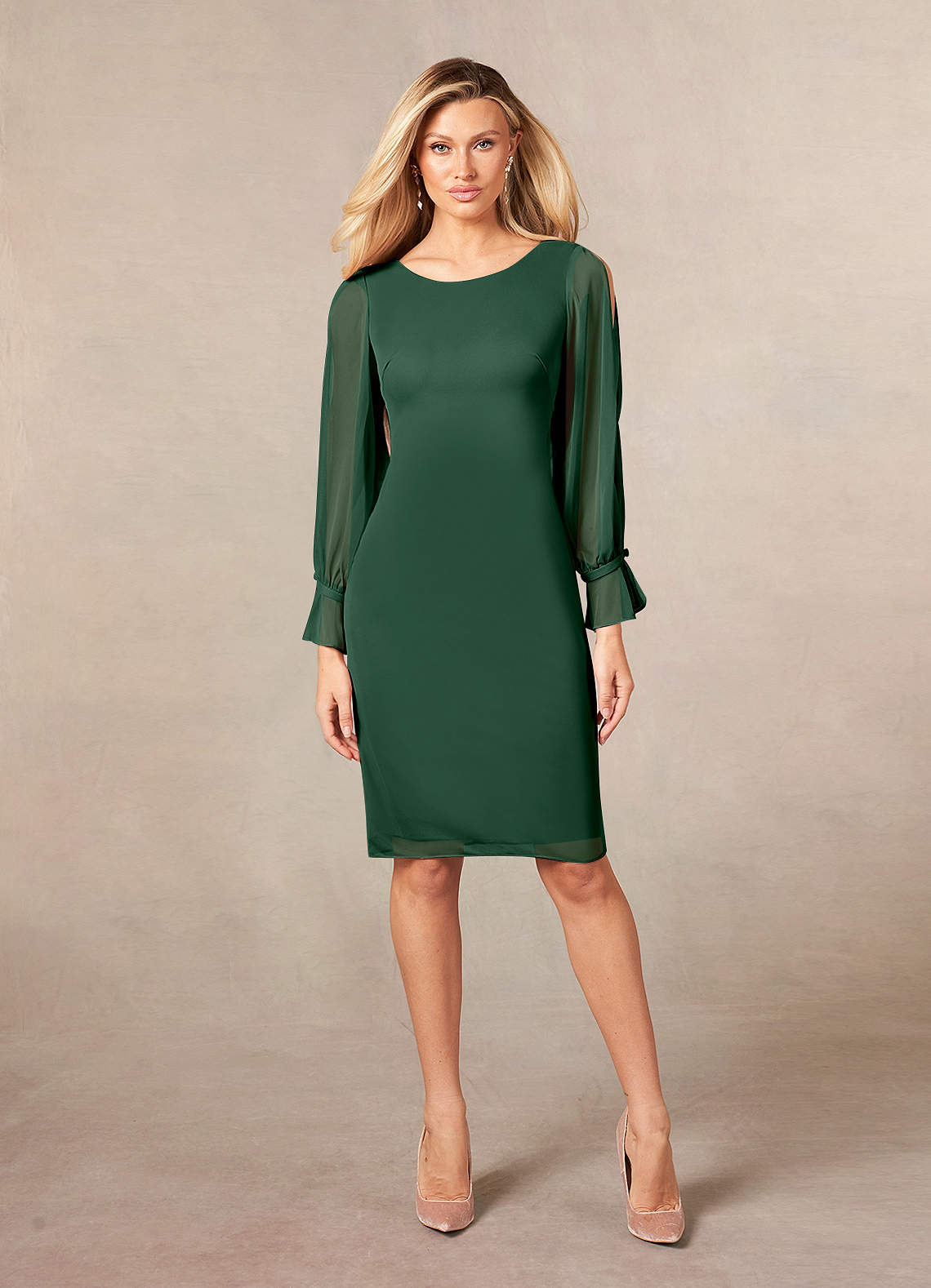 Azazie London Dark Green Sheath Mesh Dress Ready to Ship | Azazie