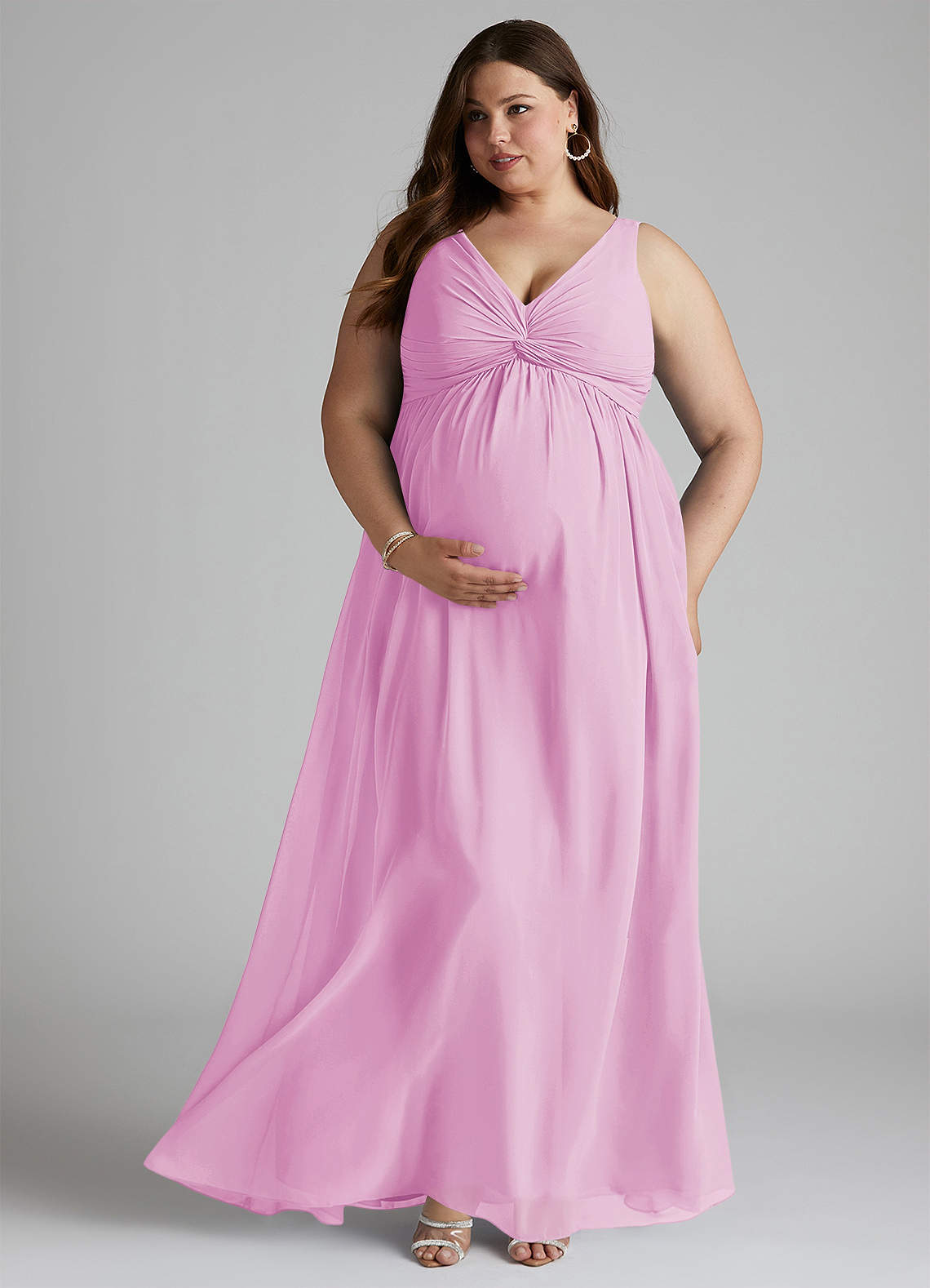Azazie Yetta Maternity Bridesmaid Dresses A-Line V-Neck Gathered Chiffon Floor-Length Dress image1