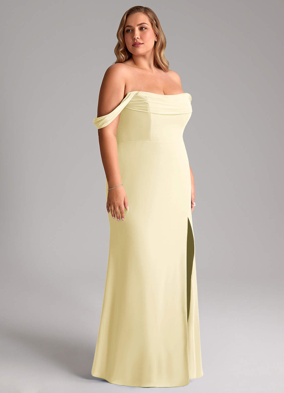 Azazie Saige Bridesmaid Dresses Lemon Sorbet A-Line Off the Shoulder Chiffon Convertible Dress image11
