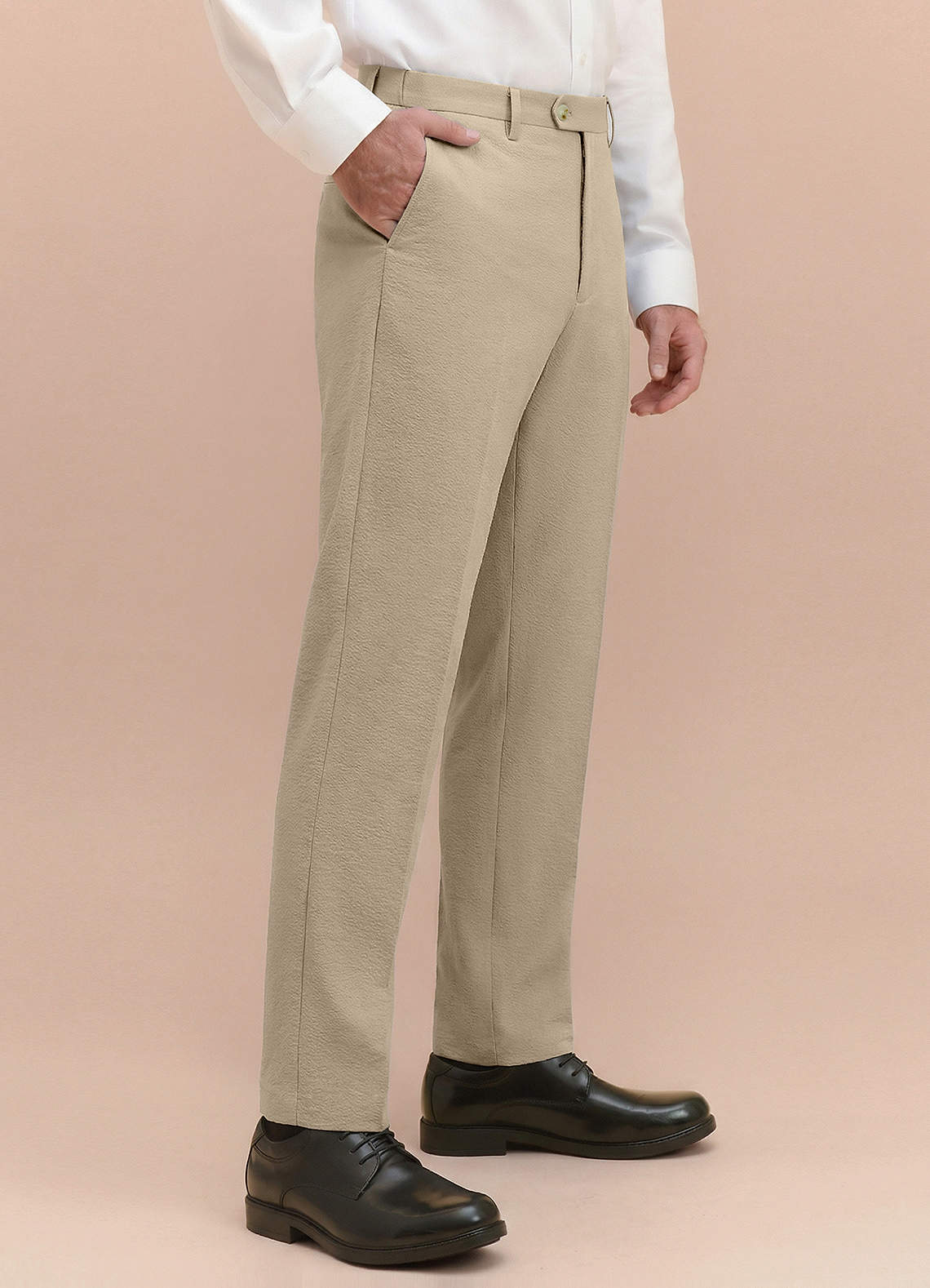 front Miles Tan Seersucker Dress Pants