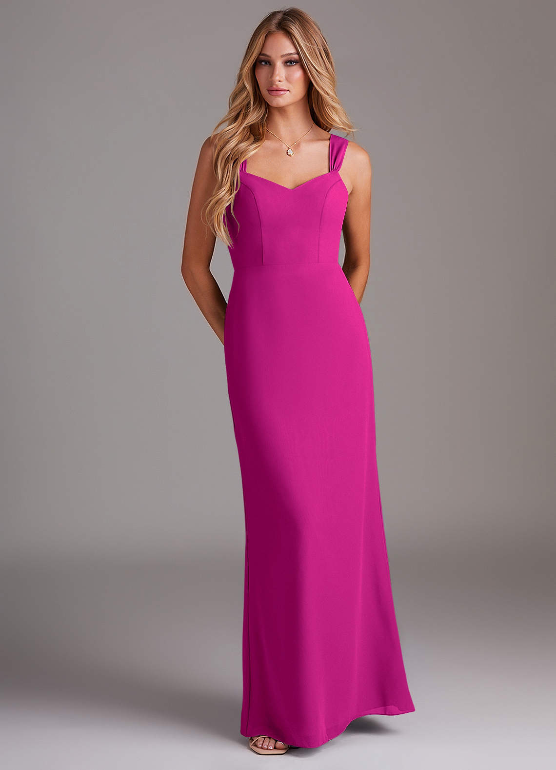 Azazie Denice Vestidos de damas de honor Vestido de Fucsia de Gasa de Recto con Plisado image1