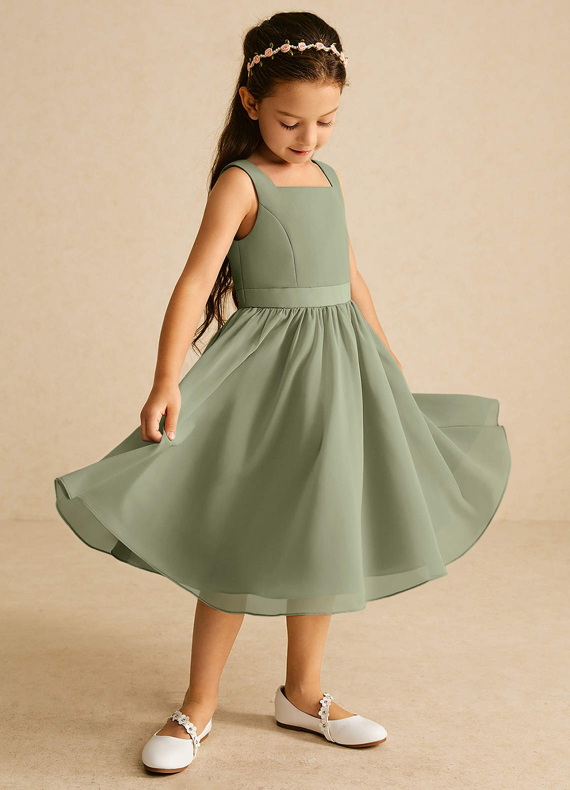 Azazie Ari Flower Girl Klänningar Klänning A-Linje i Chiffong Ärmlös image1