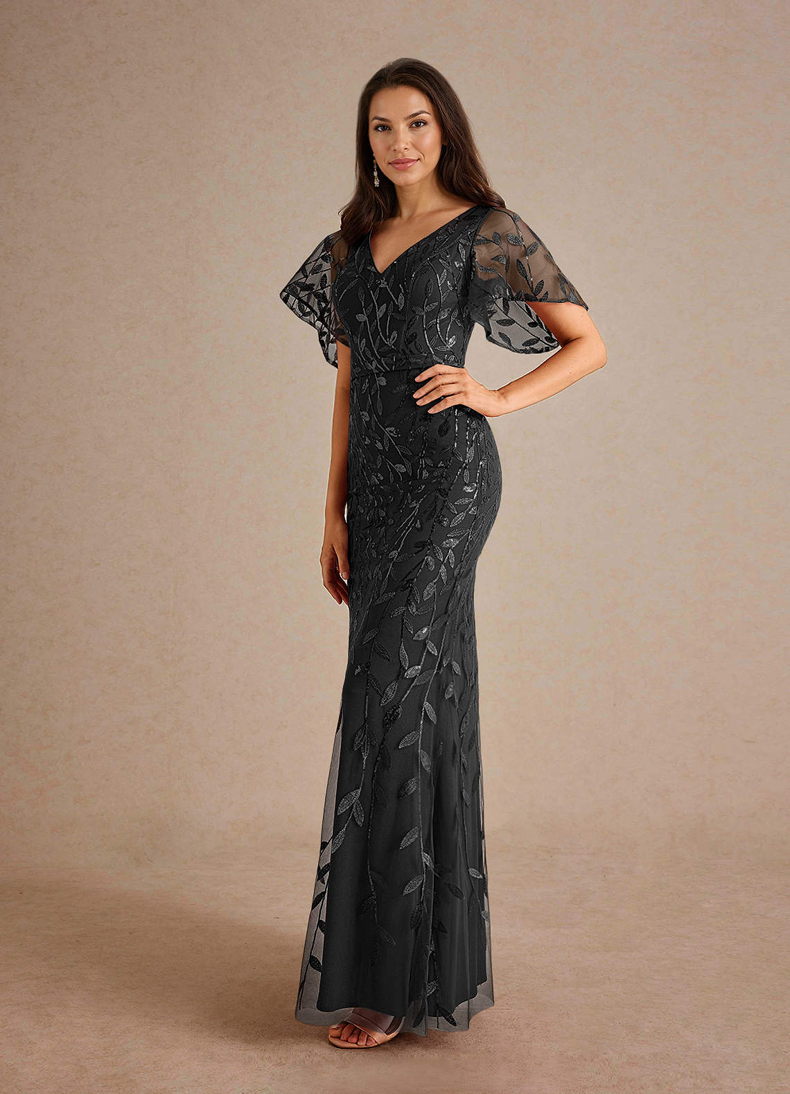 Azazie Milan Mother of the Bride Dresses Black Sheath Sequins Dress image1