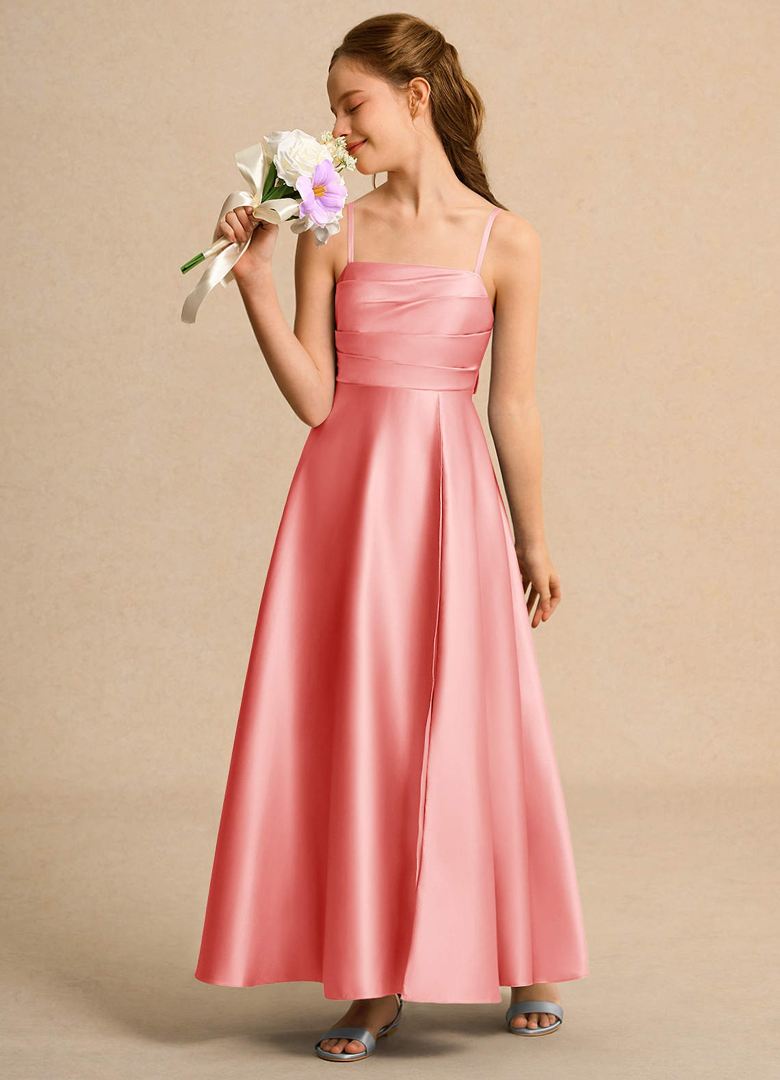long sleeve formal & gown wedding dress for women A-Line Long Sleeves Satin Wedding Dresses with V Neck, Diamond White / 16 main image 0