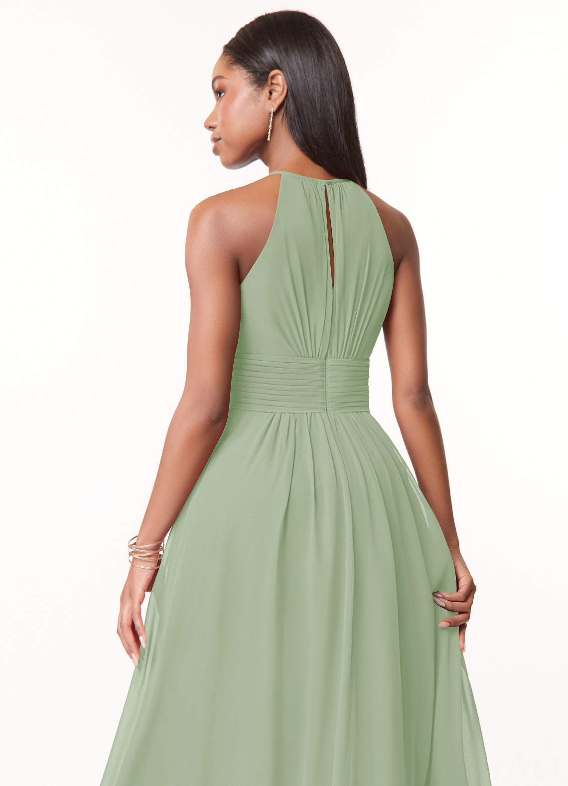 Azazie Bonnie Bridesmaid Dresses Dusty Sage A-Line Keyhole Ruched Chiffon Dress image3