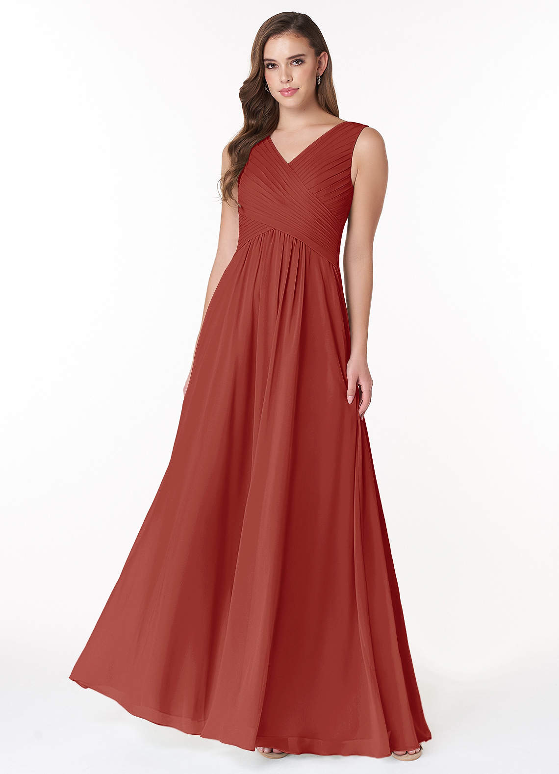 Azazie Flora Bridesmaid Dresses Terracotta A-Line Pleated Chiffon Dress image1