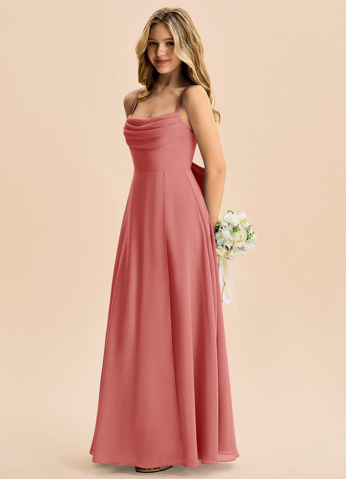 Azazie Bear Junior Agave A-Line Pleated Chiffon Dress image4