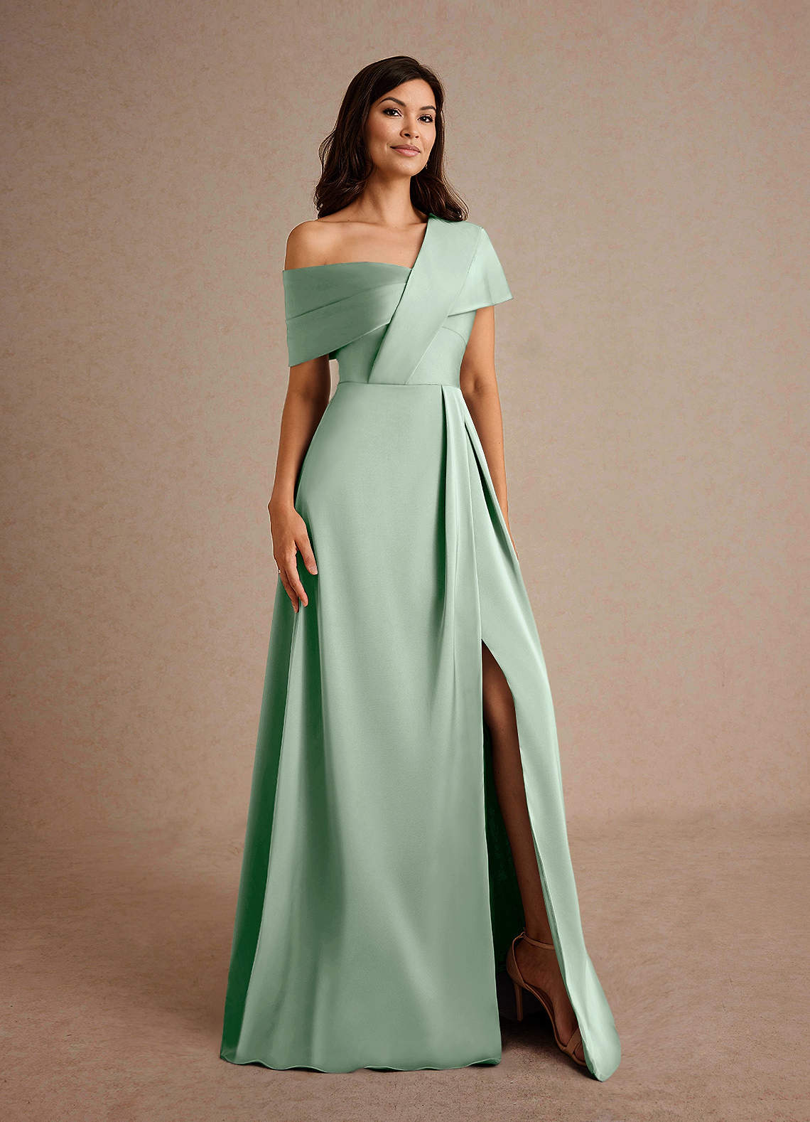 Azazie Milton Abiti per la Madre della Sposa Abito A-Line in Raso Elasticizzato Plissettato Agave image7