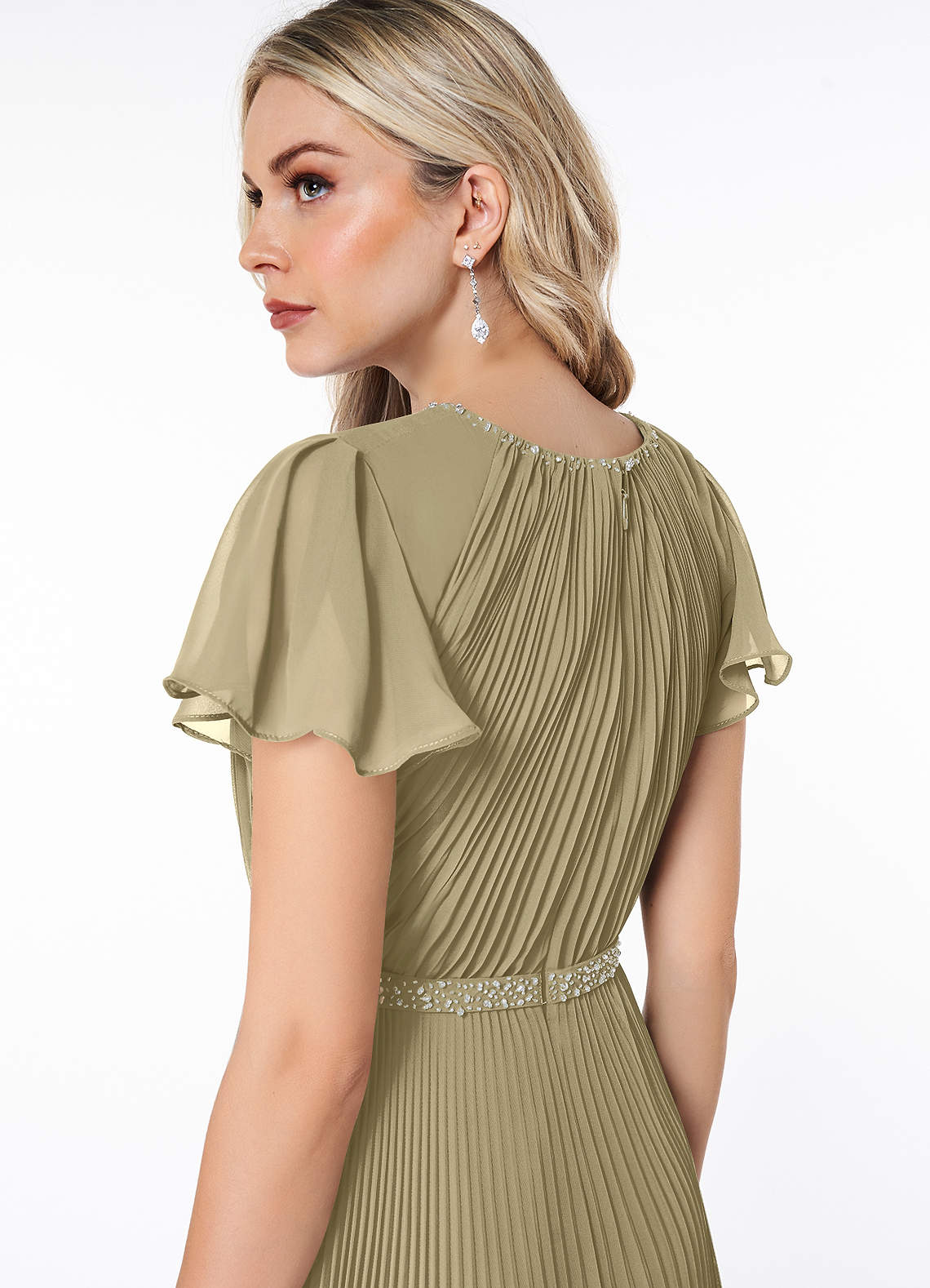 Azazie Kara At-home Try On Dresses A-Line Pleated Chiffon Floor-Length Dress image5