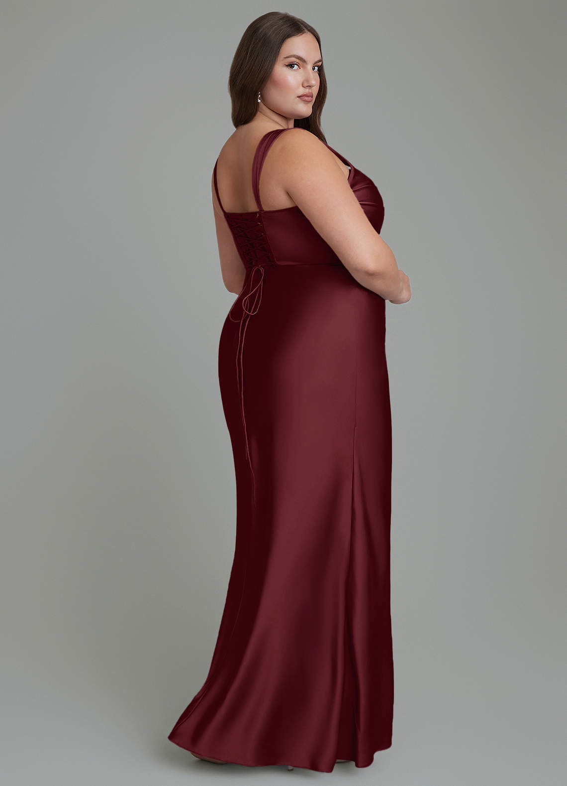 Azazie Agustina Bridesmaid Dresses Cabernet Mermaid Corset Stretch Satin Dress image7