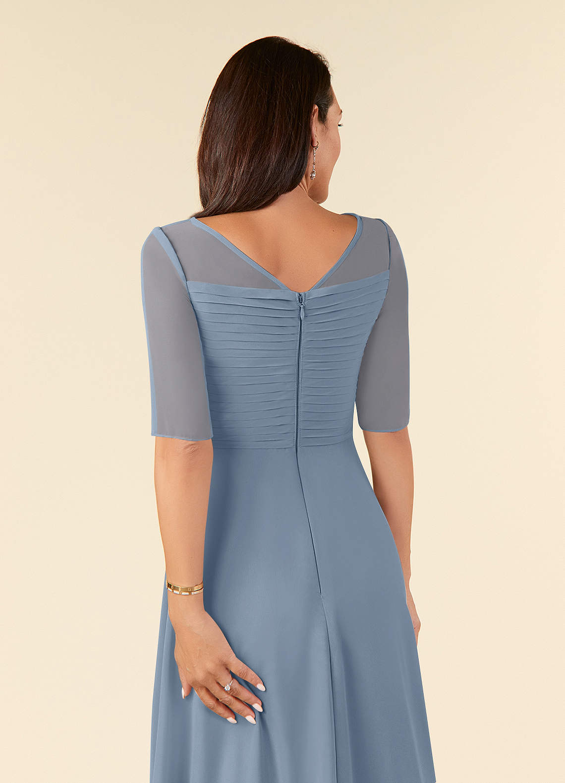 Azazie Naomi Mother of the Bride Dresses Dusty Blue A-Line Boatneck Pleated Chiffon Dress image5