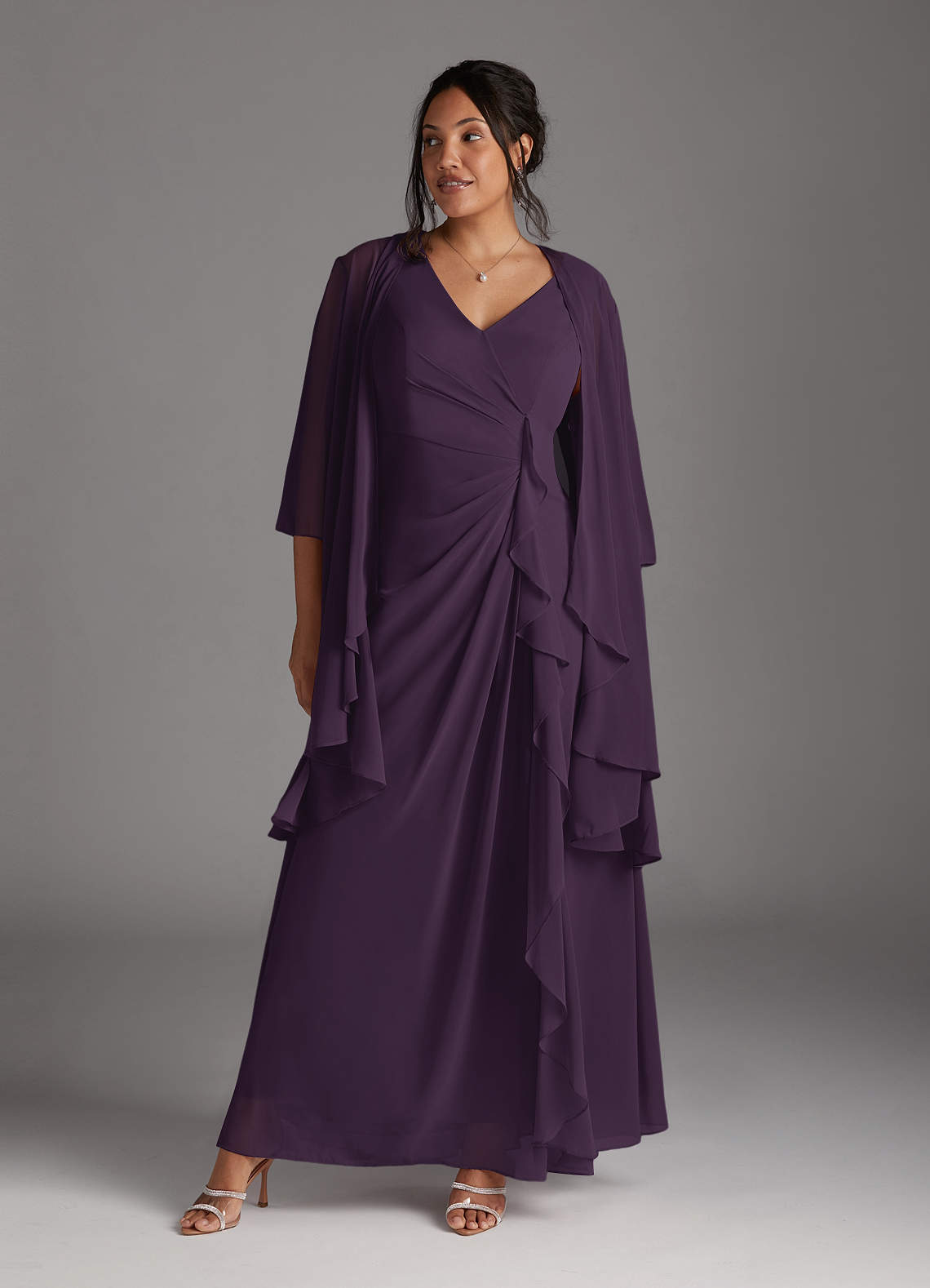 Azazie Manuella Mother of the Bride Dresses Plum A-Line V-Neck Pleated Chiffon Dress image1