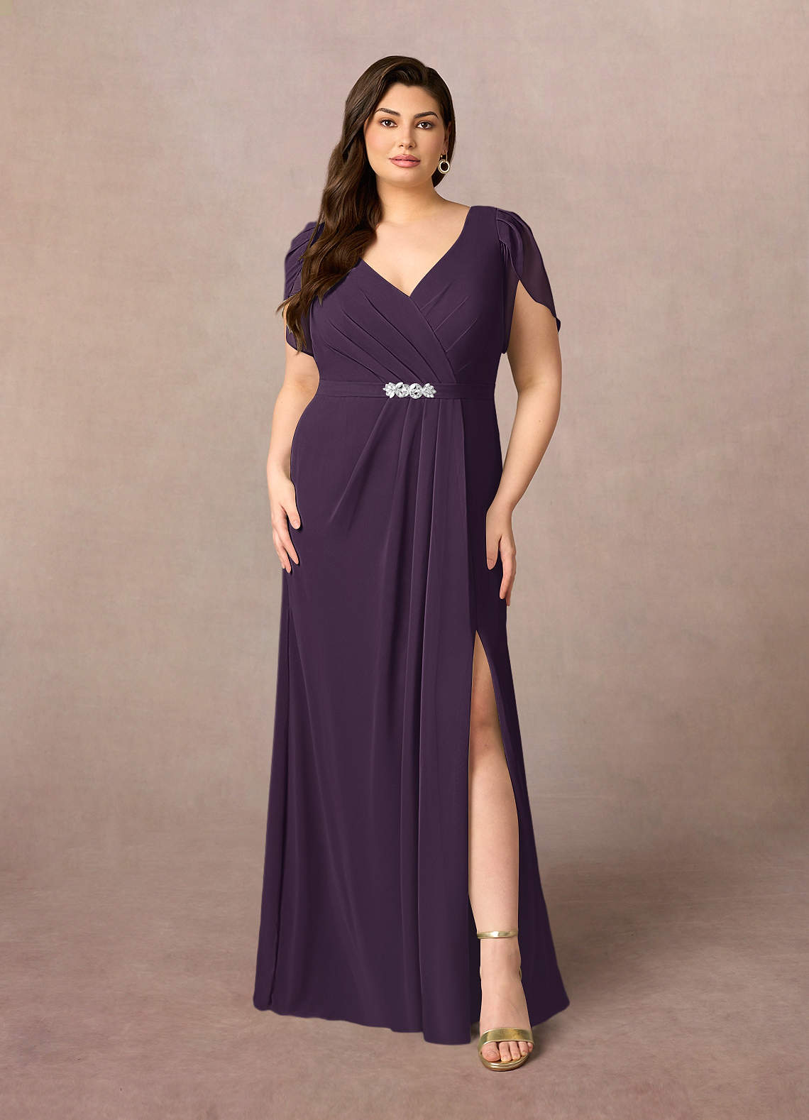 Azazie Marianne Mother of the Bride Dresses Plum Sheath V-Neck Pleated Chiffon Dress image6