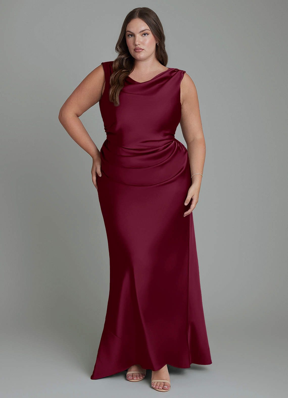 Azazie Kieryn Bridesmaid Dresses Mulberry Mermaid Pleated Stretch Satin Dress image6