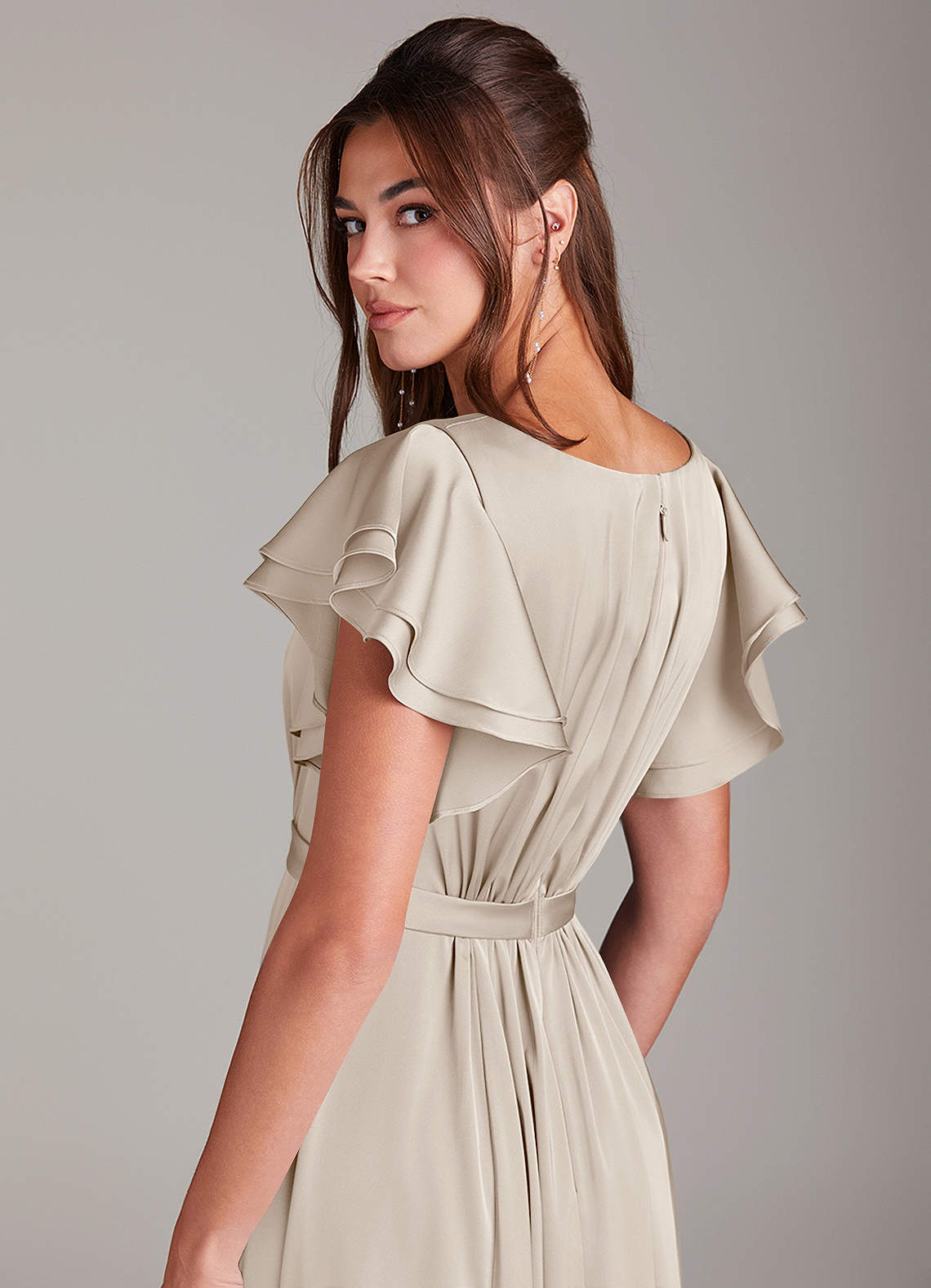 Azazie Daphne Modest Bridesmaid Dresses A-Line Ruched Stretch Satin Floor-Length Dress image1