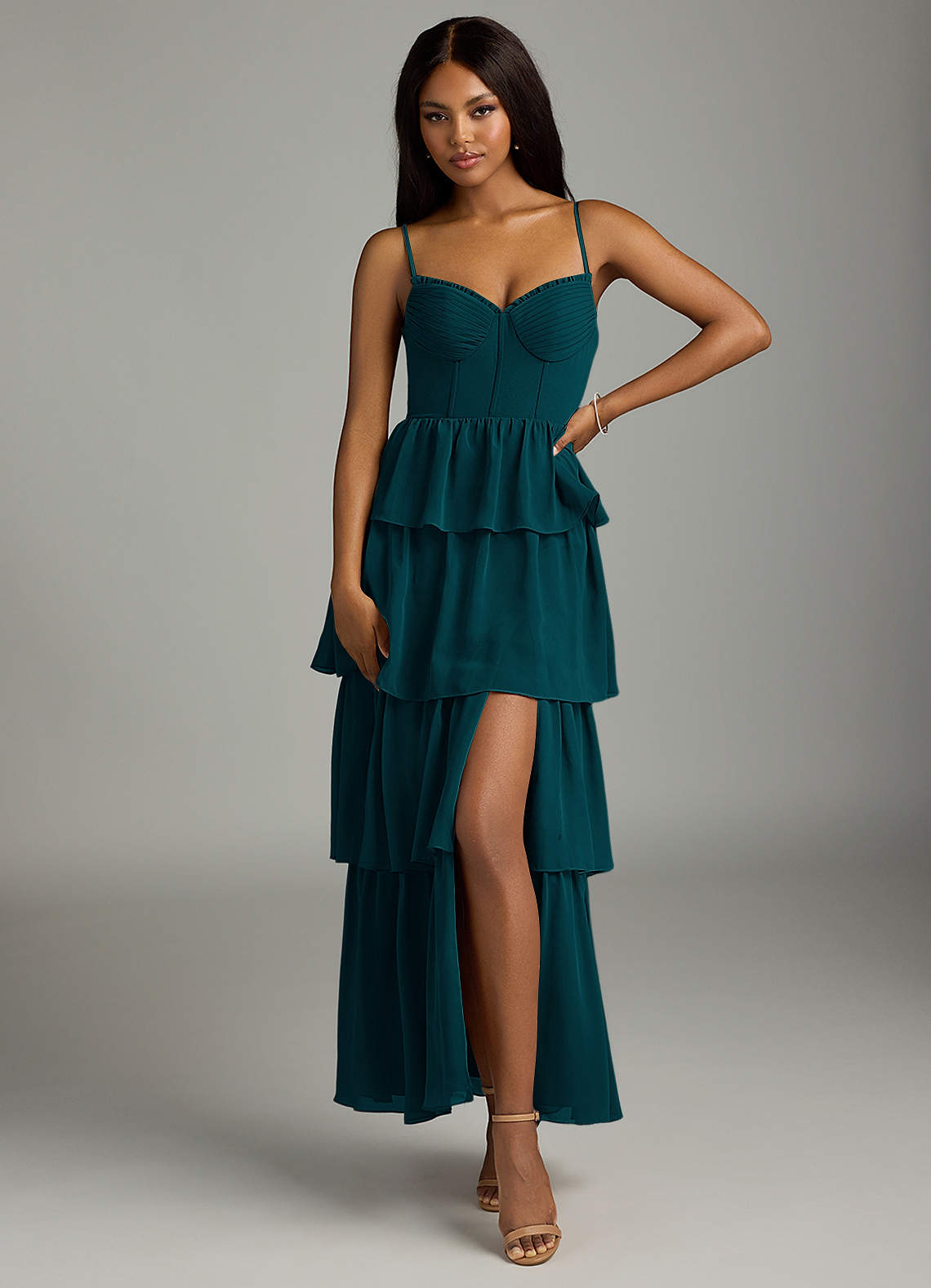Azazie Kaiden Bridesmaid Dresses Pine A-Line Sweetheart Neckline Chiffon Dress image1