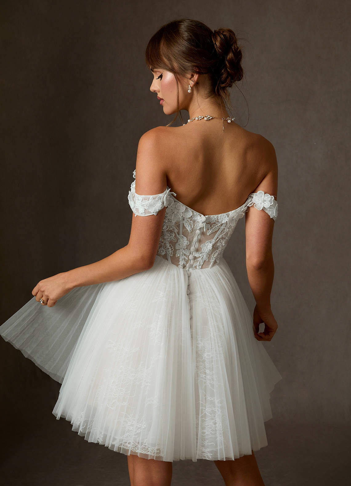 Azazie Sorel Wedding Dresses Diamond White Ball-Gown Off the Shoulder Lace Dress image2