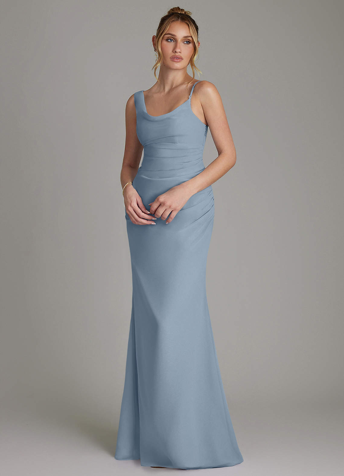 Azazie Ama Ready to Ship Dusty Blue Chiffon Bridesmaid Dresses