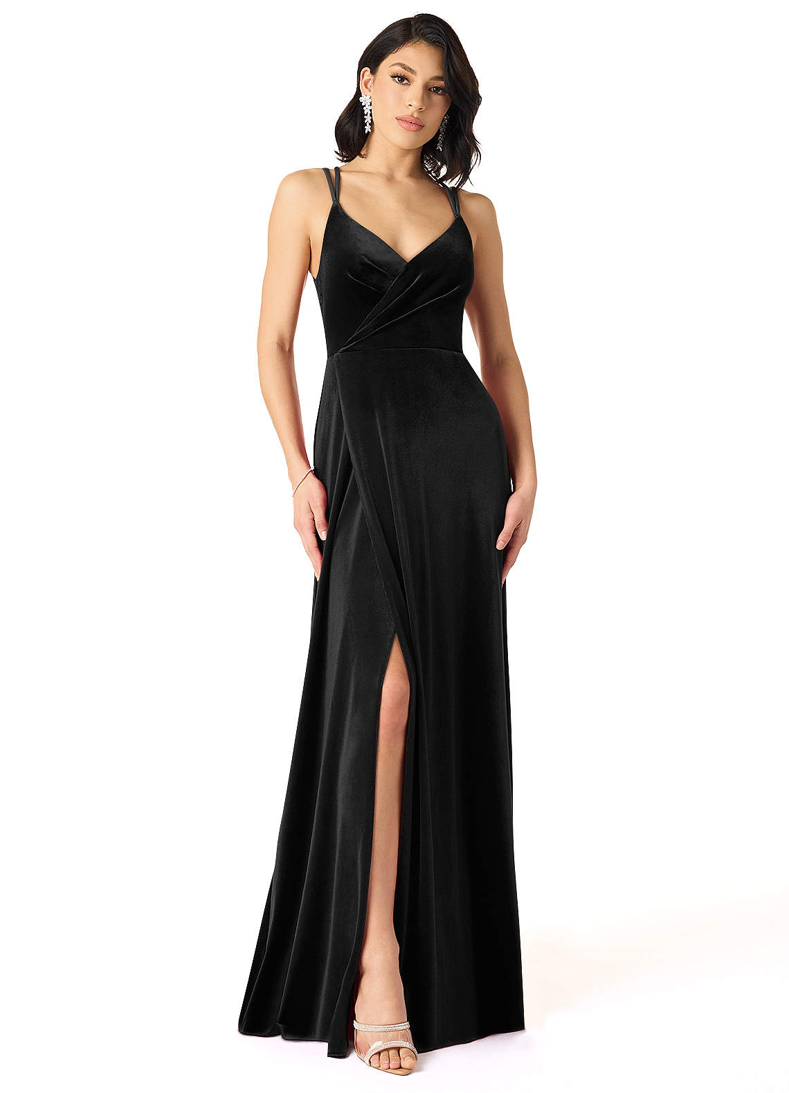 Azazie Hapa Bridesmaid Dresses Black A-Line Lace Velvet Dress image1