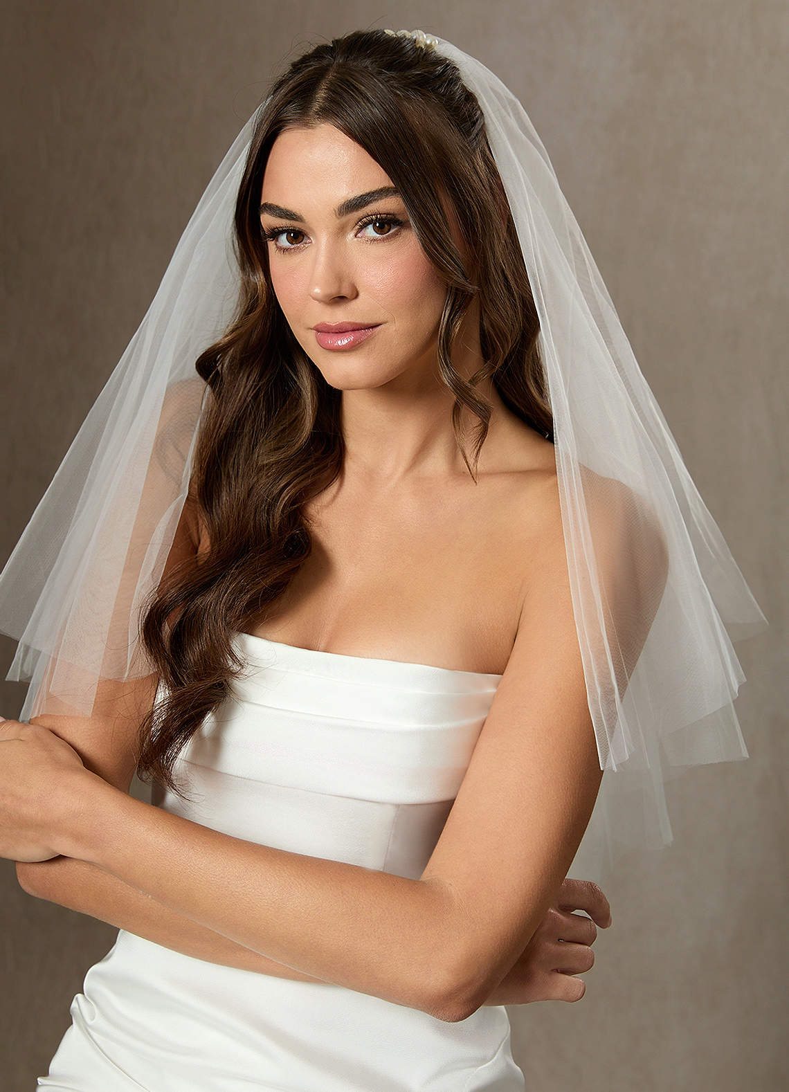 front Pearl Row Waist Length Layered Veil