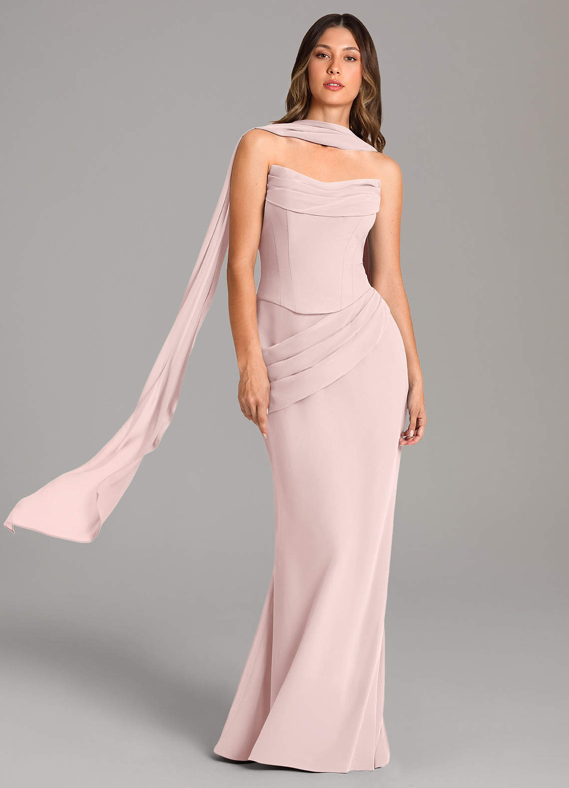 Azazie Sorrel Bridesmaid Dresses Blushing Pink Mermaid Corset Chiffon Dress image1