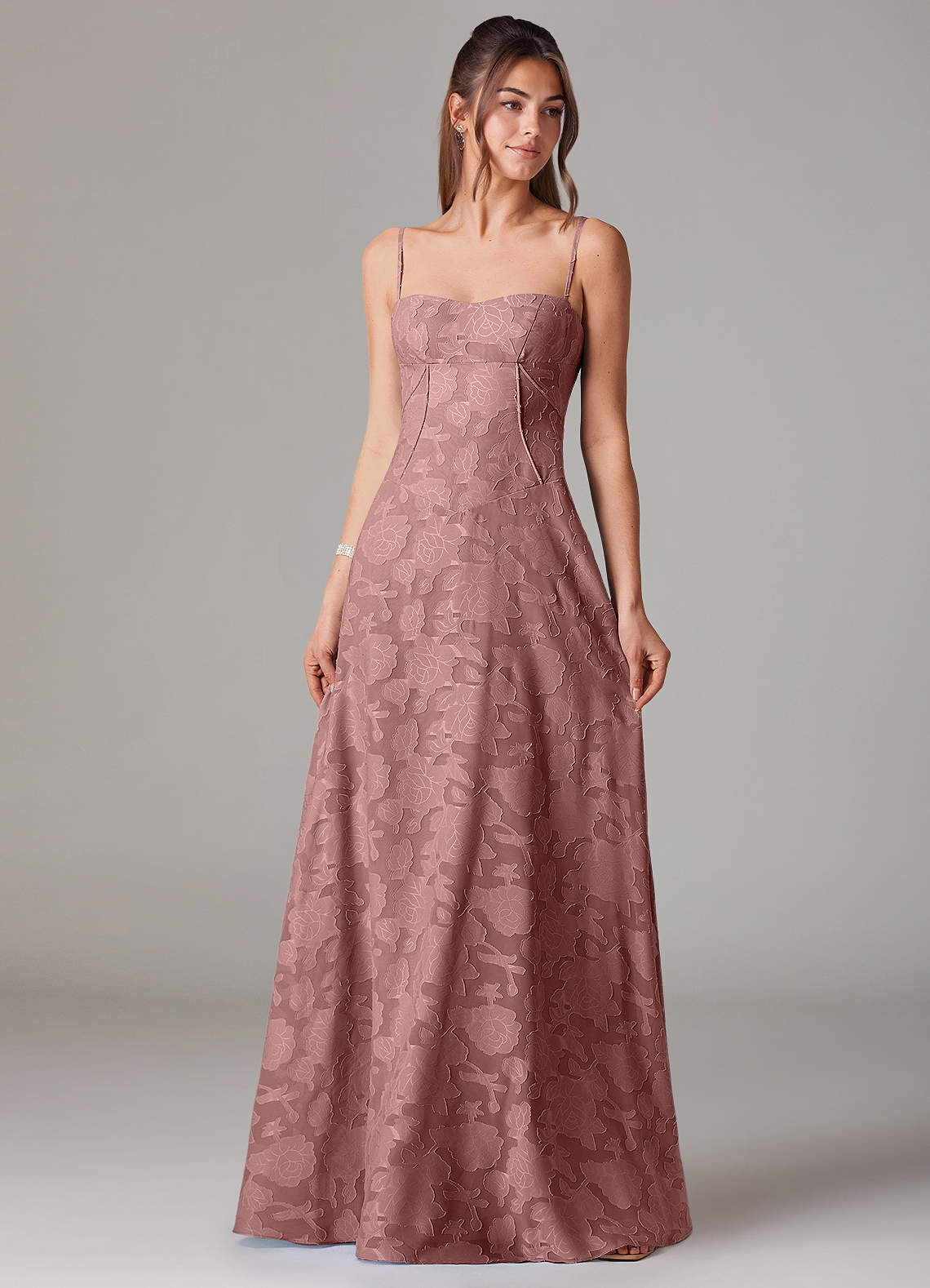 Azazie Valentine Bridesmaid Dresses Dusty Rose A-Line Sweetheart Neckline Floral Burnout Dress image1