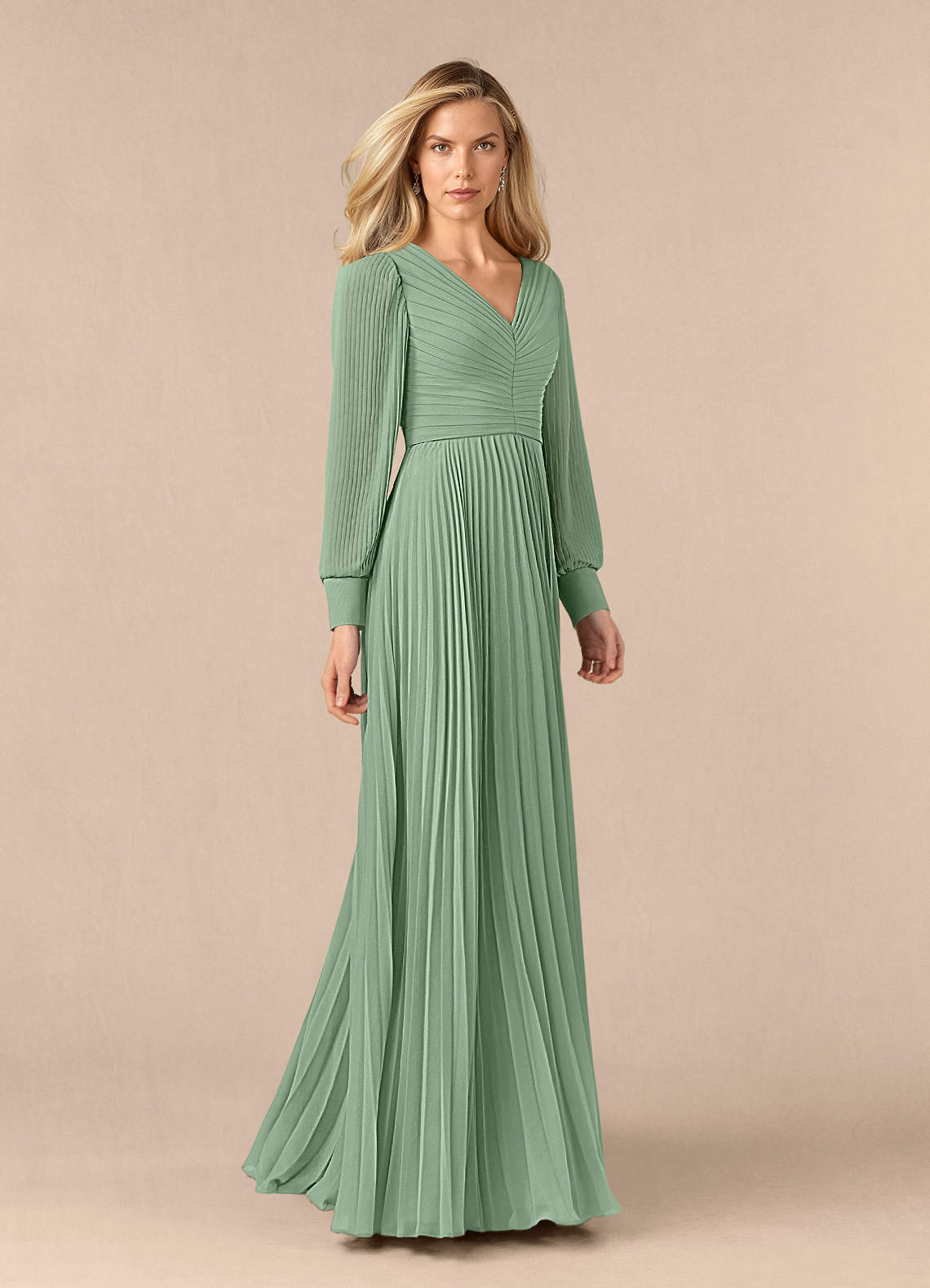 Azazie Zina Mother of the Bride Dresses Matcha A-Line Pleated Chiffon Dress image1