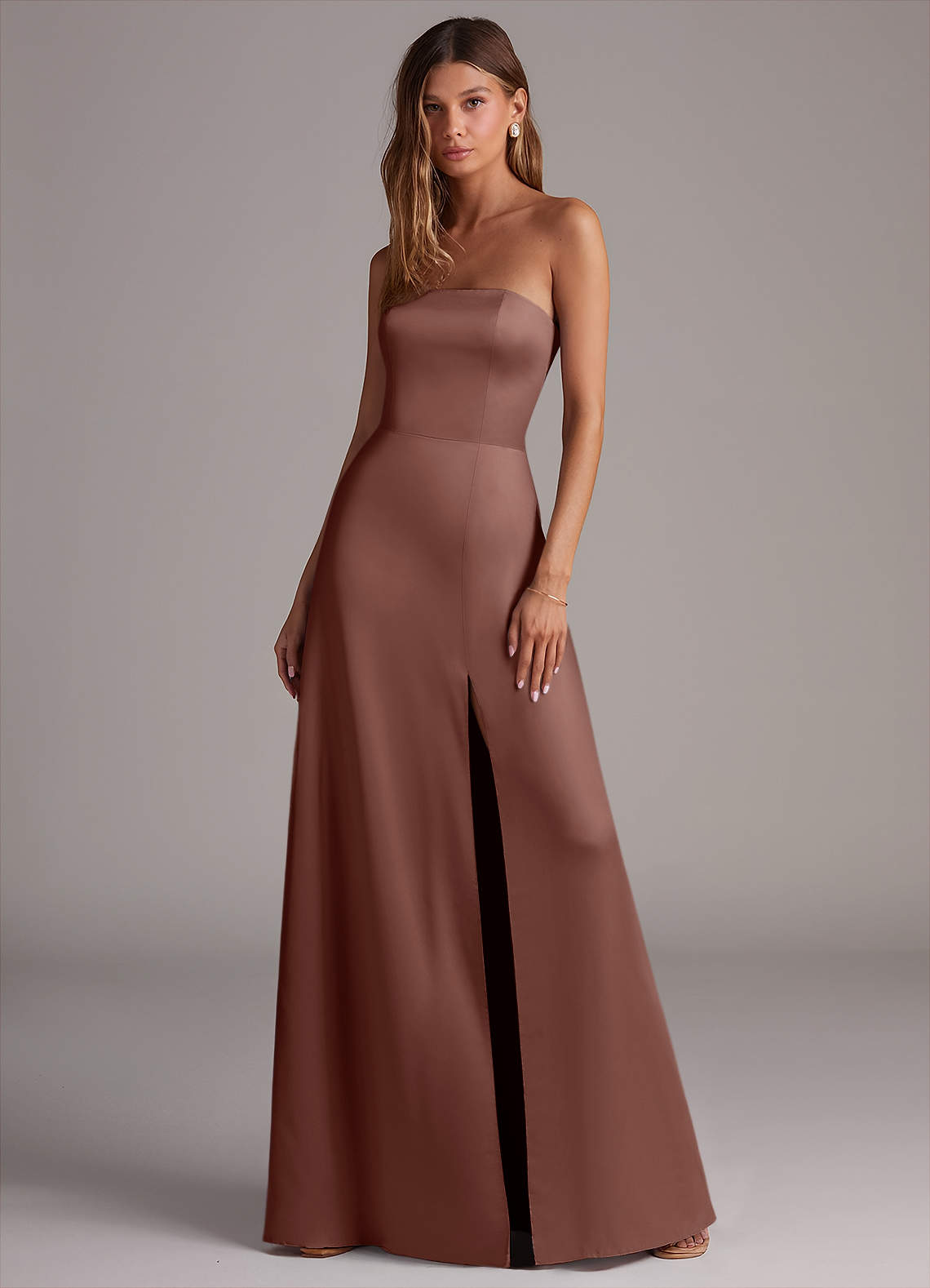 Azazie Wren Bridesmaid Dresses Espresso A-Line Strapless Stretch Satin Convertible Dress image1
