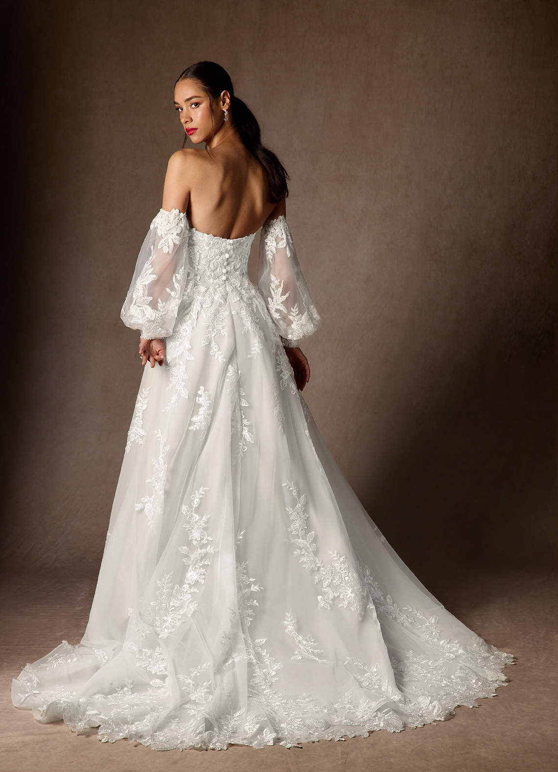 Azazie Madeleine Wedding Dresses Diamond White Ball-Gown Strapless Lace Dress image2