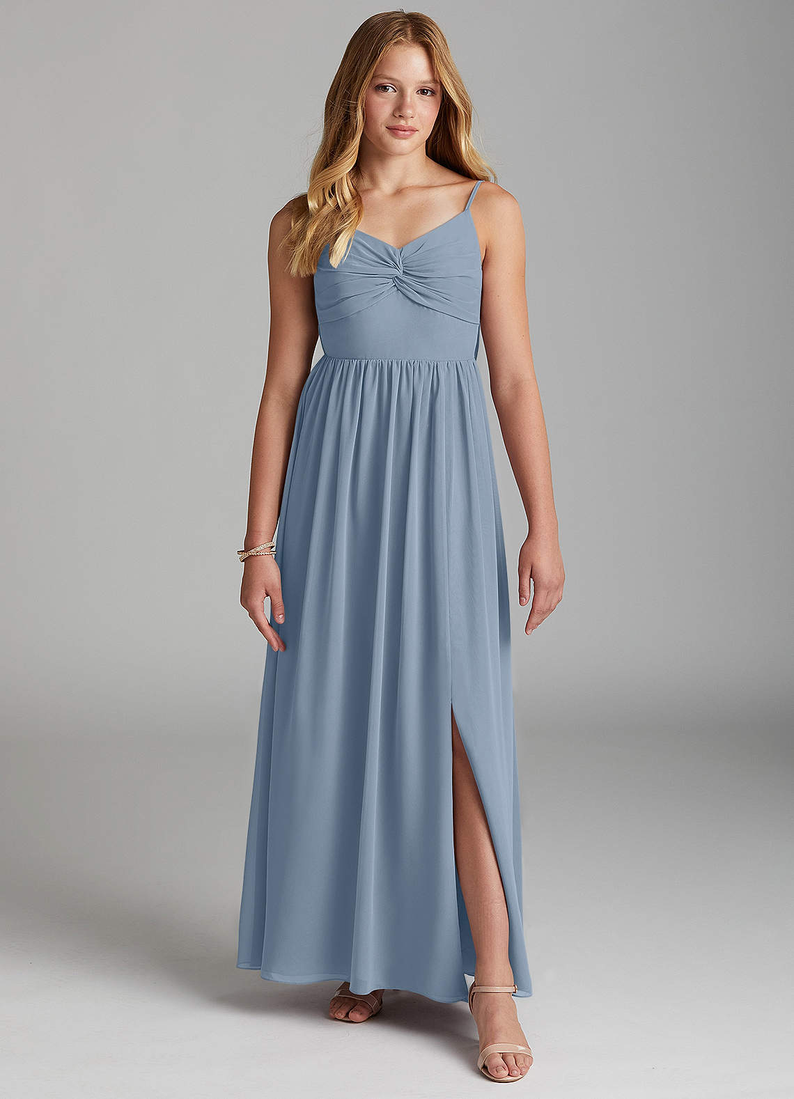 Azazie Zeya Junior Dusty Blue A-Line Chiffon Dress image2