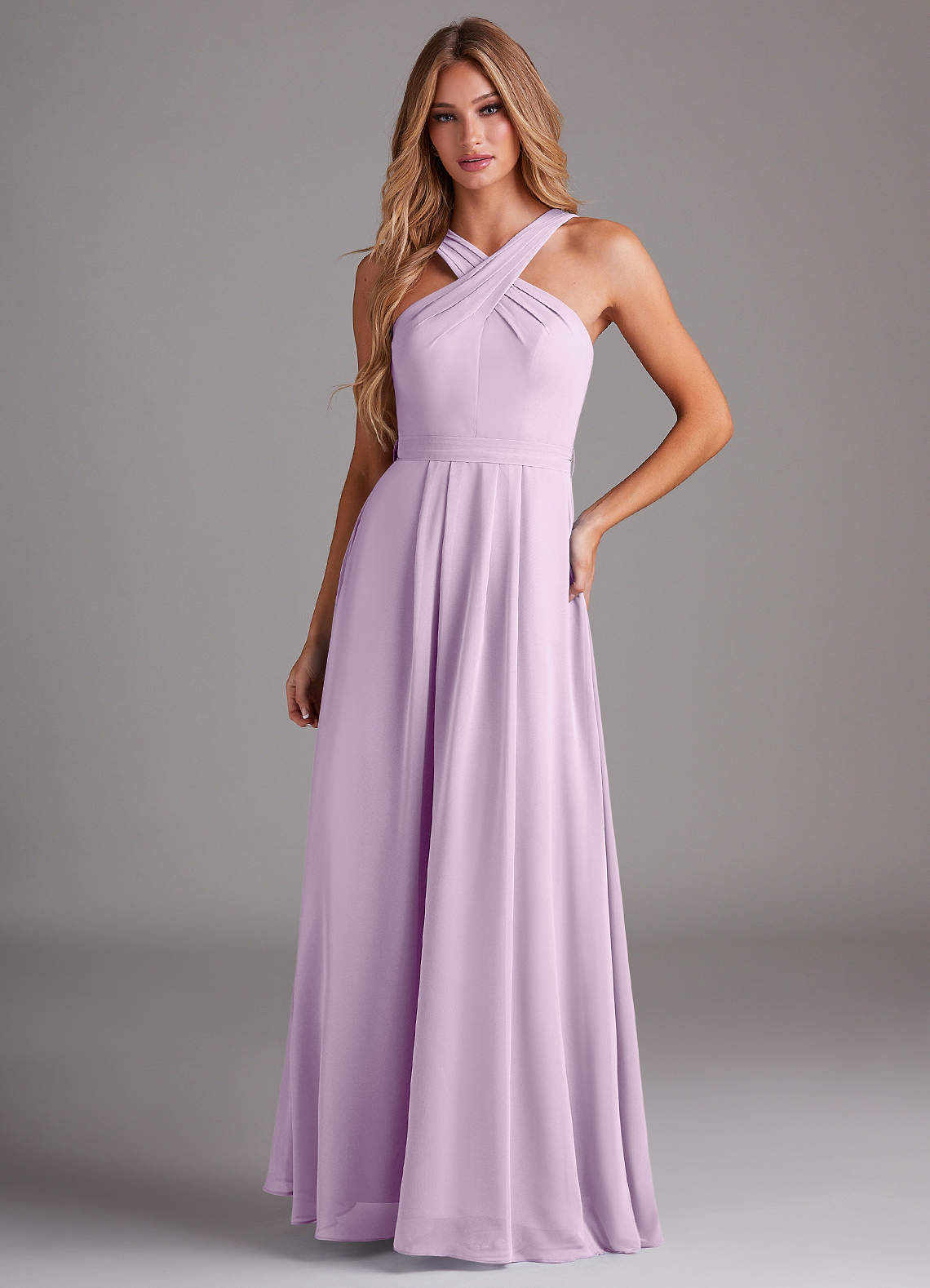 Azazie Dixie Brautjungfernkleider A-Linie Halter Gefaltet Chiffon Kleid Frostiges Flieder image1
