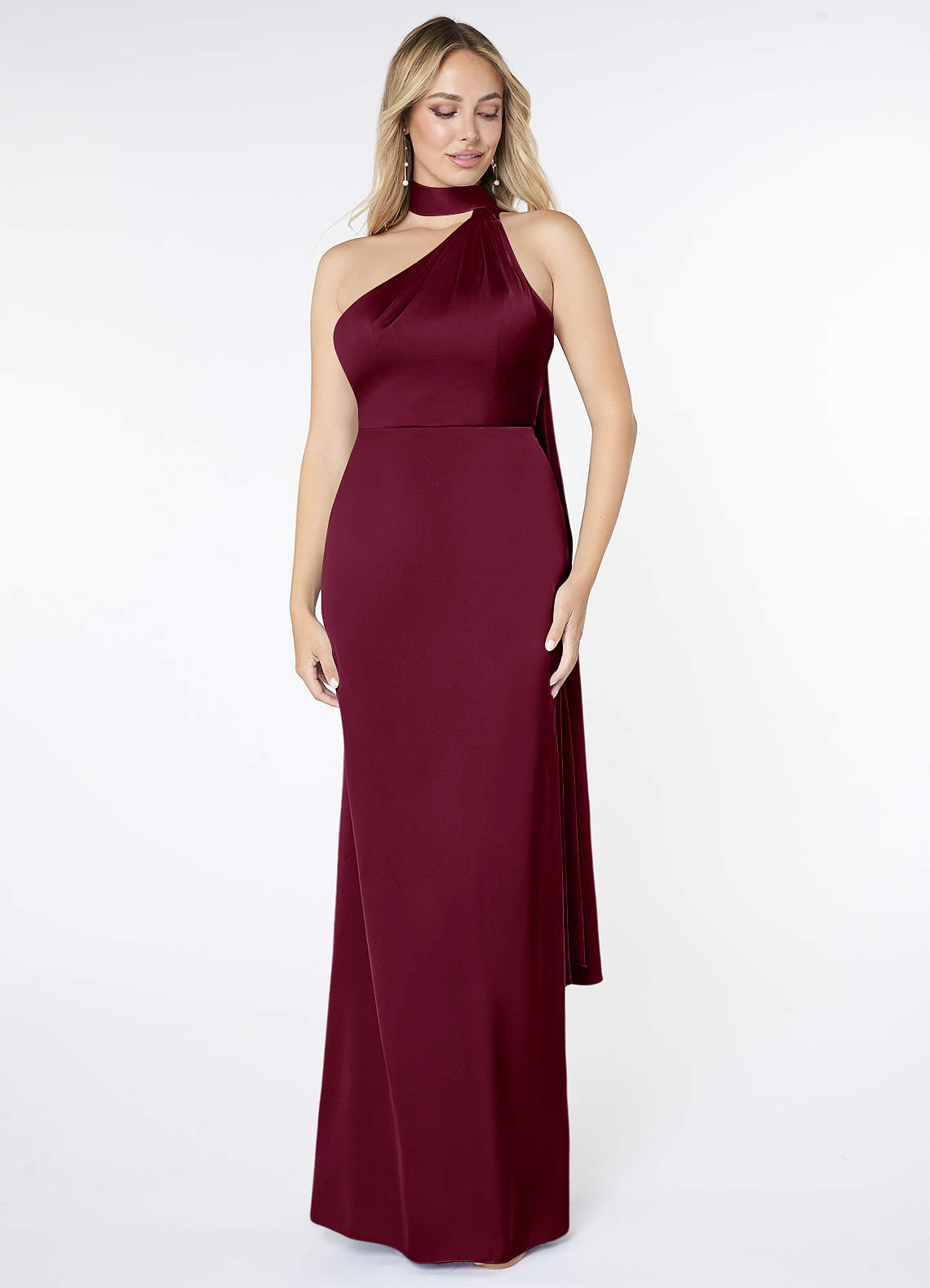 Azazie Kaylani Bridesmaid Dresses Mulberry Mermaid High Neck Stretch Satin Dress image1
