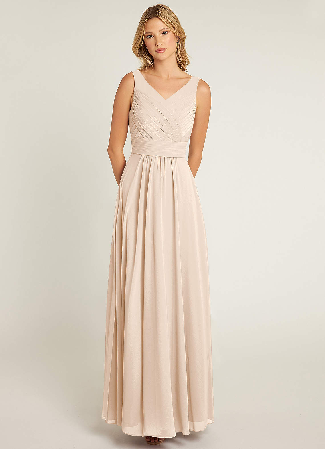 Azazie Pierrette Bridesmaid Dresses White Alabaster A-Line Pleated Chiffon Dress image1