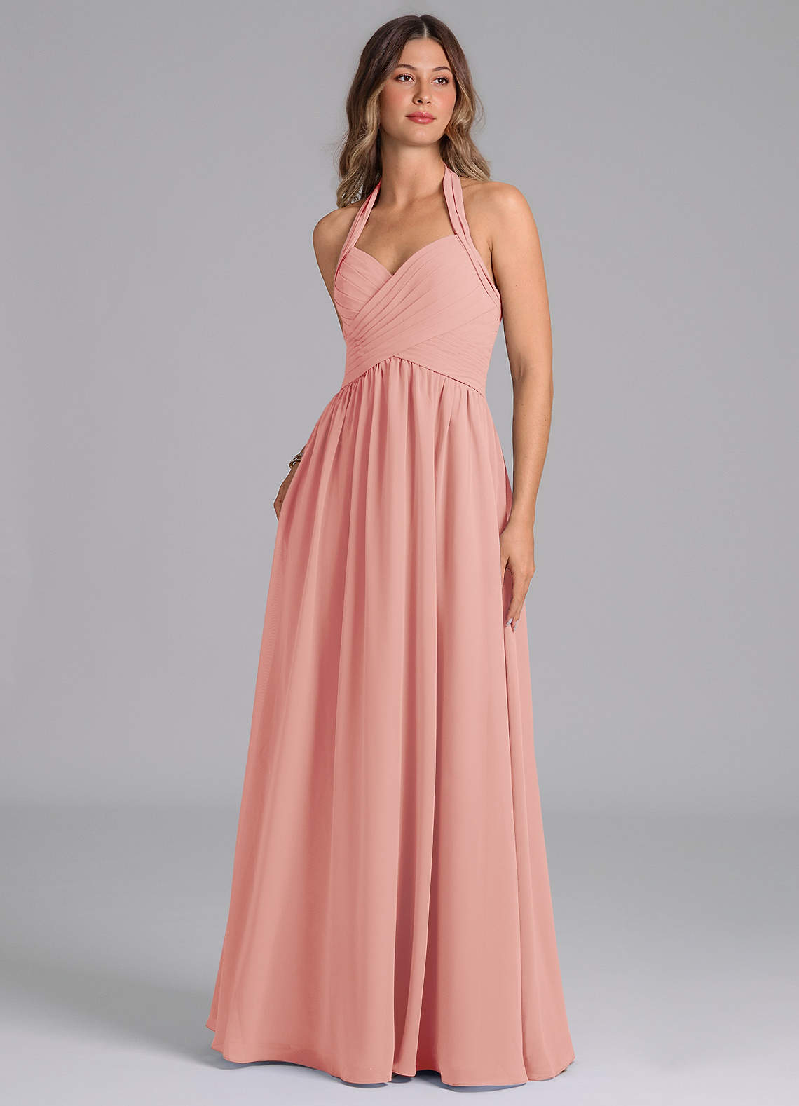 Azazie Darlyn Bridesmaid Dresses Rosette A-Line Pleated Chiffon Dress image1