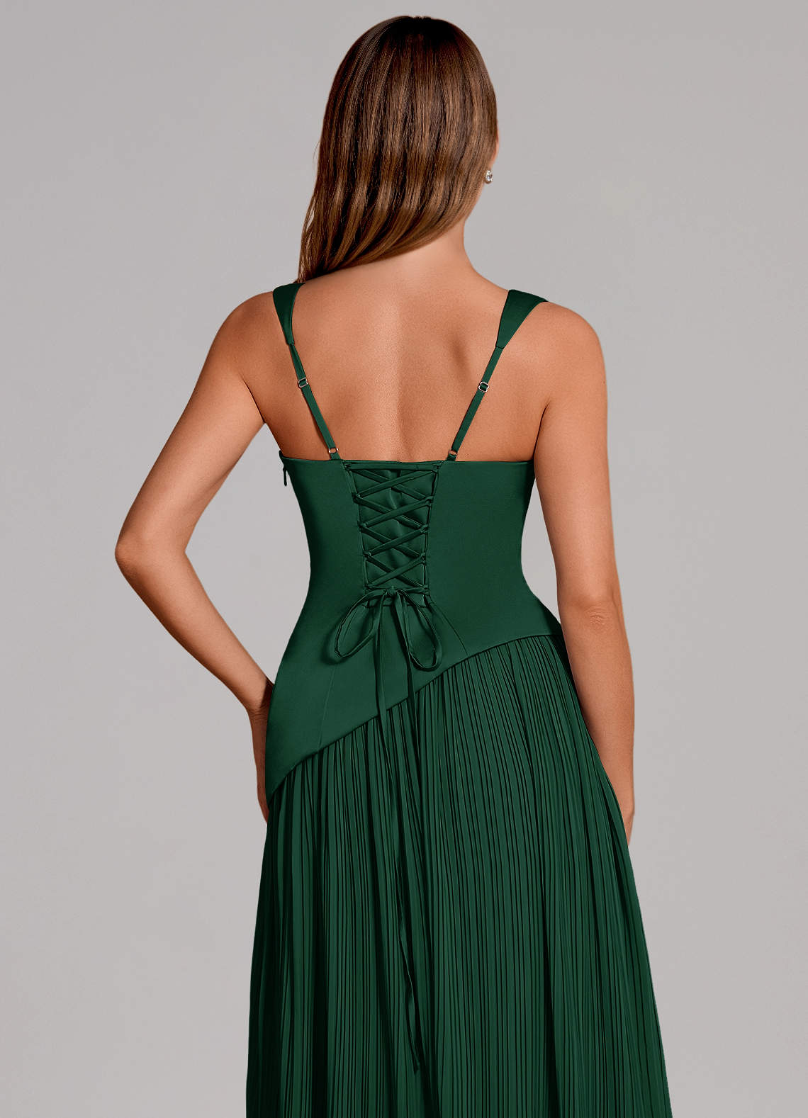 Azazie Stephanie Vestidos de damas de honor Vestido de Verde Oscuro de Satén Elástico de Corte en A con Plisado image1