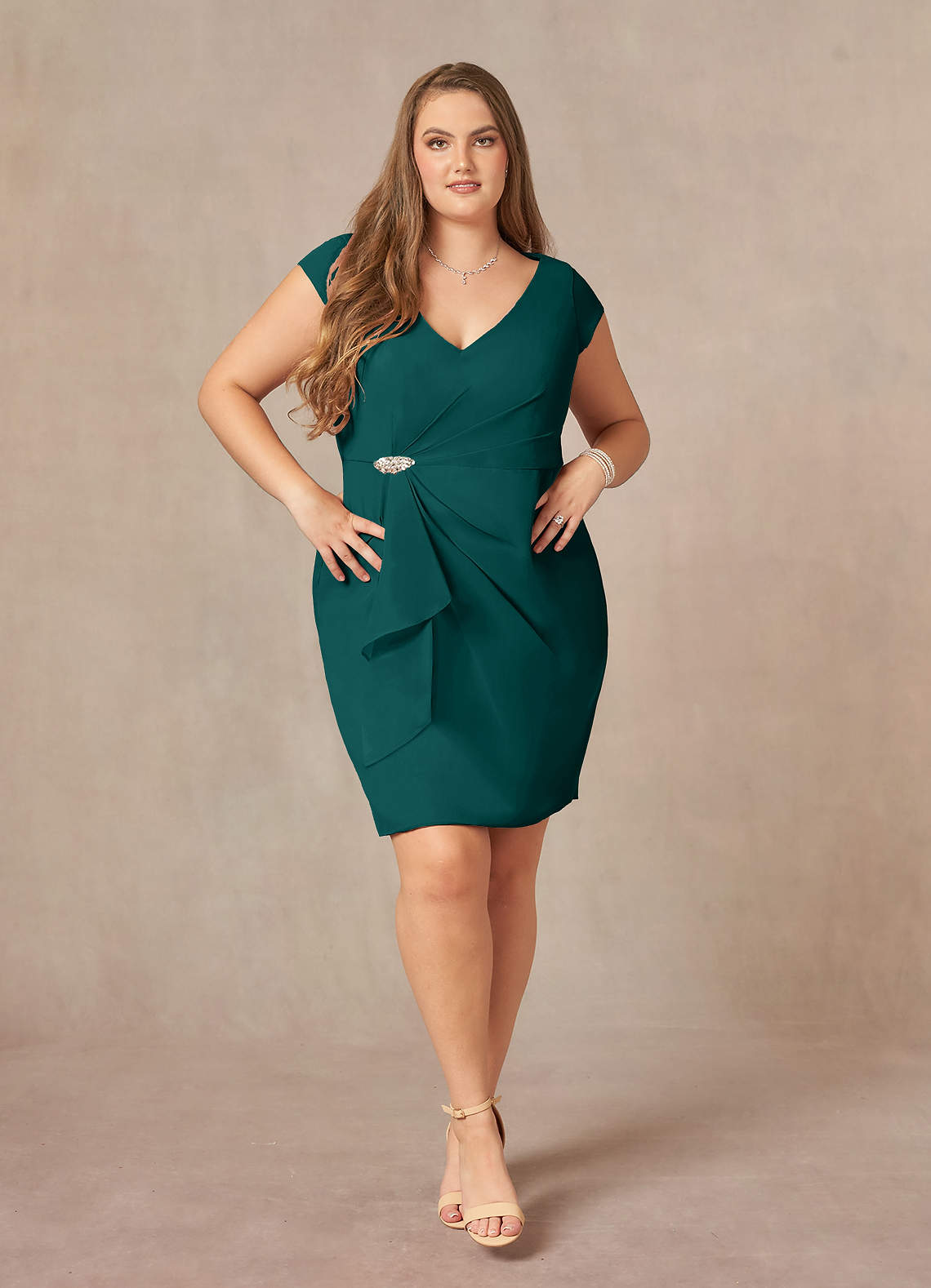 Azazie Nola Final Sale Black Sheath V-Neck Pleated Chiffon Dress image1