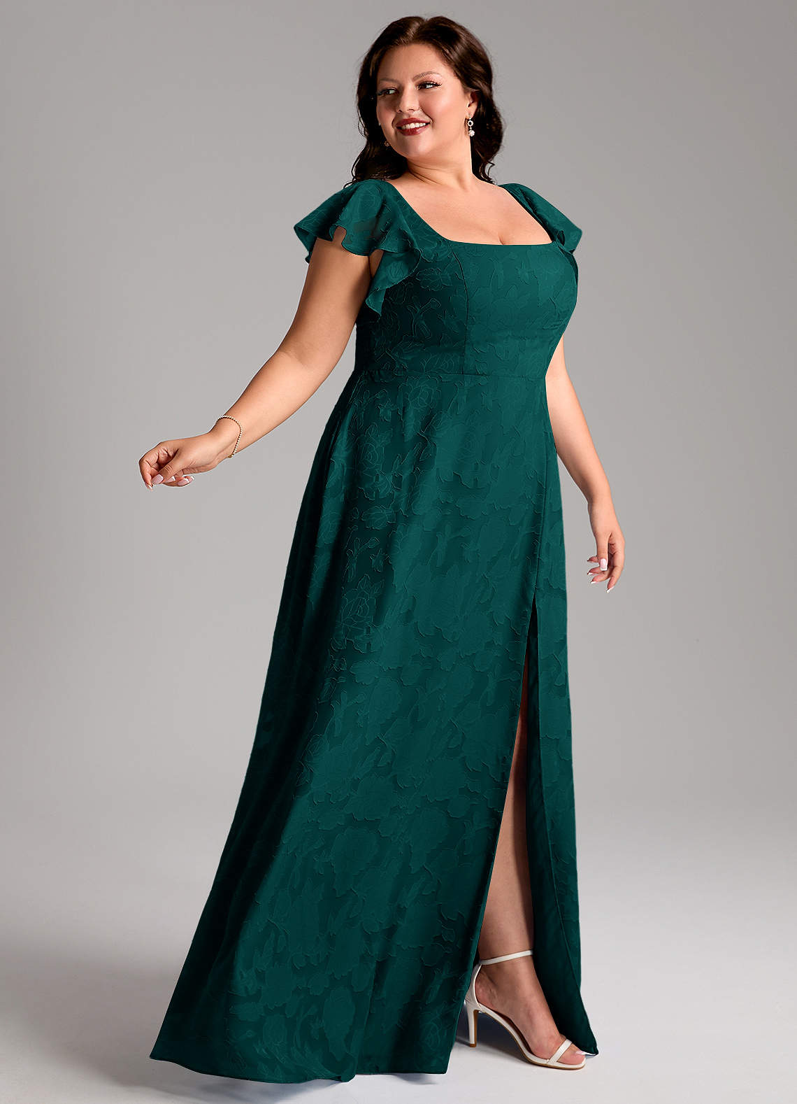 Azazie Bondi Bridesmaid Dresses Pine A-Line Side Slit Floral Burnout Dress image8