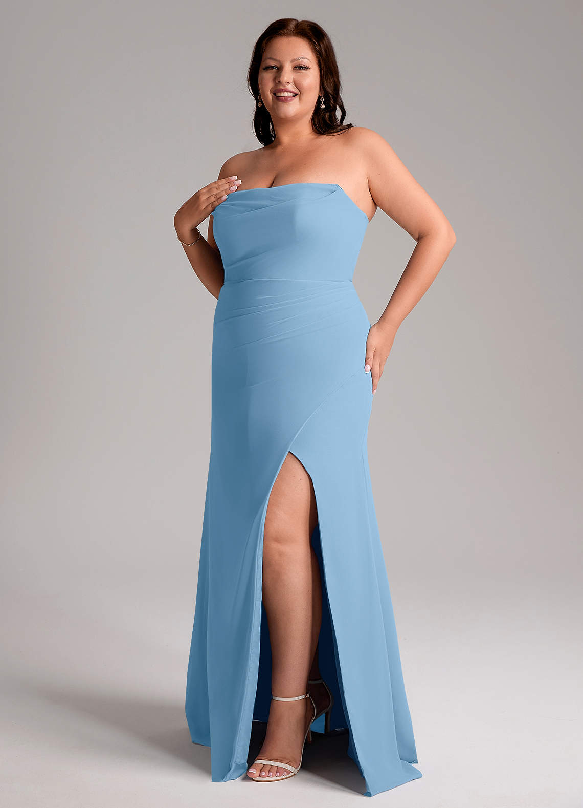 Azazie Leonis Bridesmaid Dresses Steel Blue Sheath Strapless Chiffon Convertible Dress image12