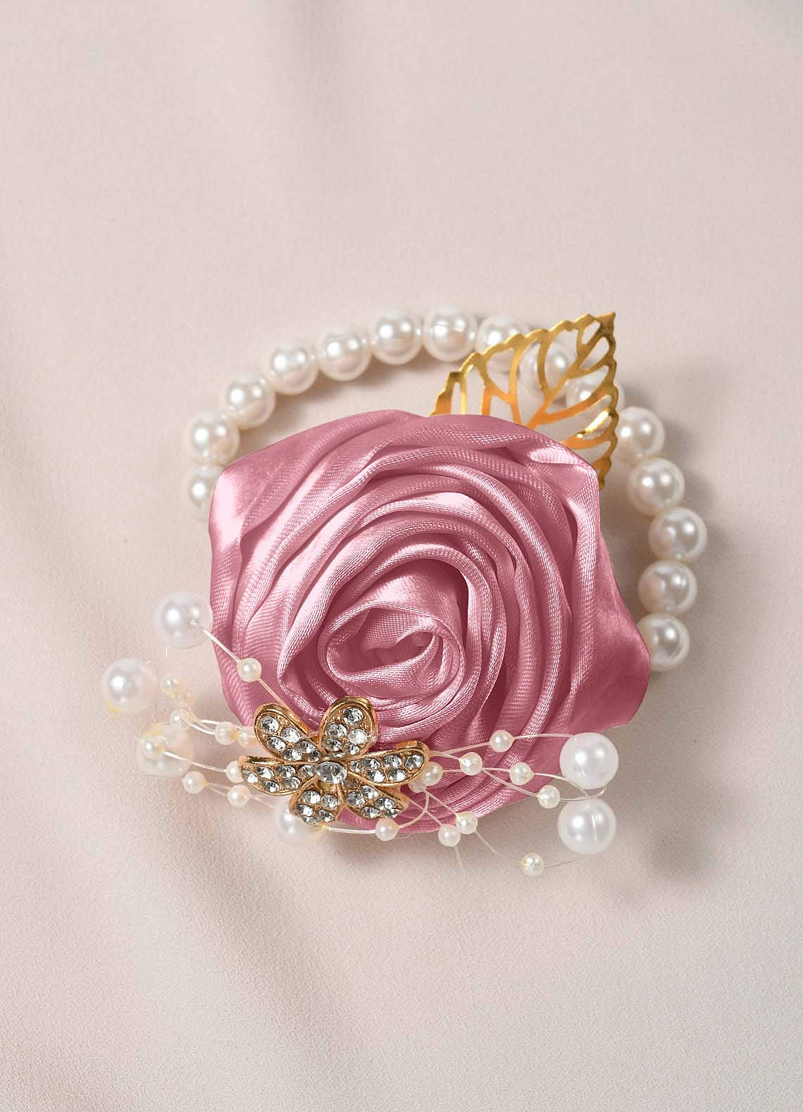 front 3PC Matching Color Bridesmaids Wrist Corsage with Pearl Bracelet