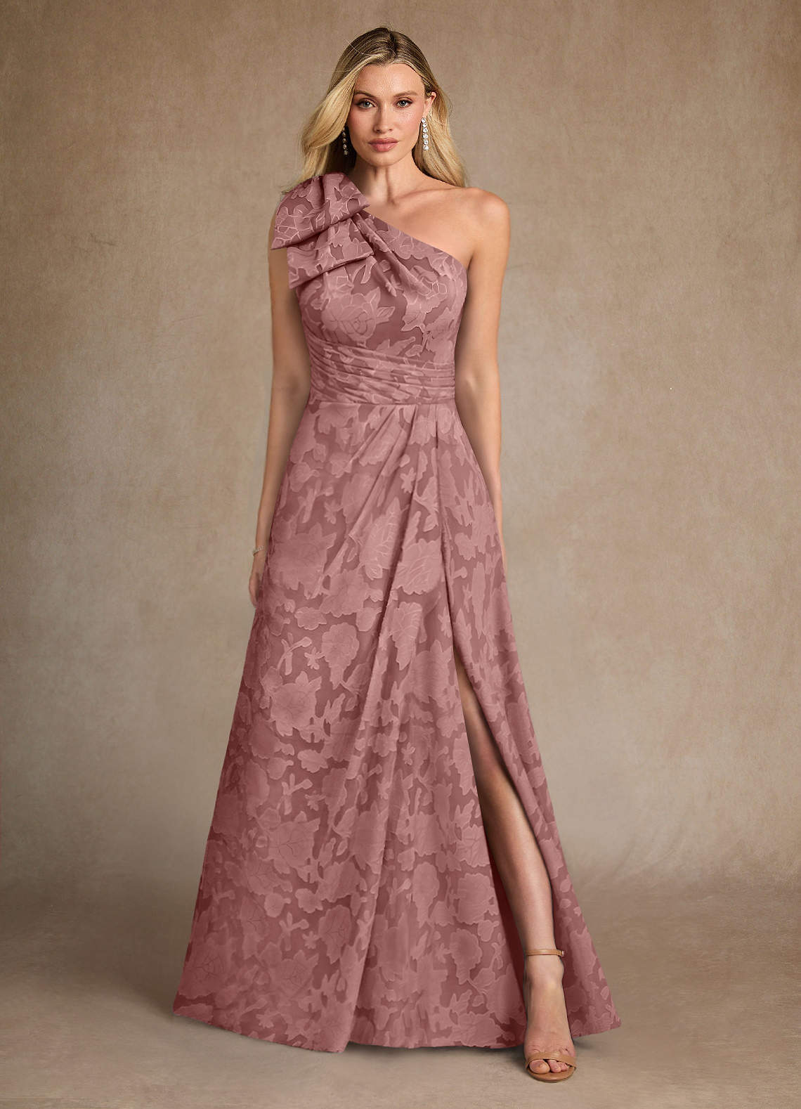 Azazie Easton Abiti per la Madre della Sposa Abito Principessa in Burnout Floreale Monospalla Rosa Polverosa image1