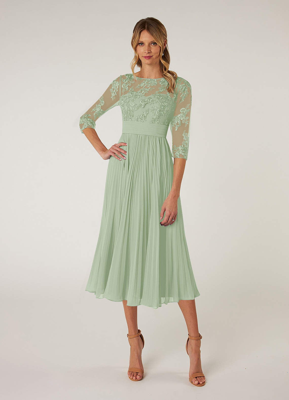 Azazie Tutu Mother of the Bride Dresses Dusty Sage A-Line Boatneck Lace Chiffon Dress image1