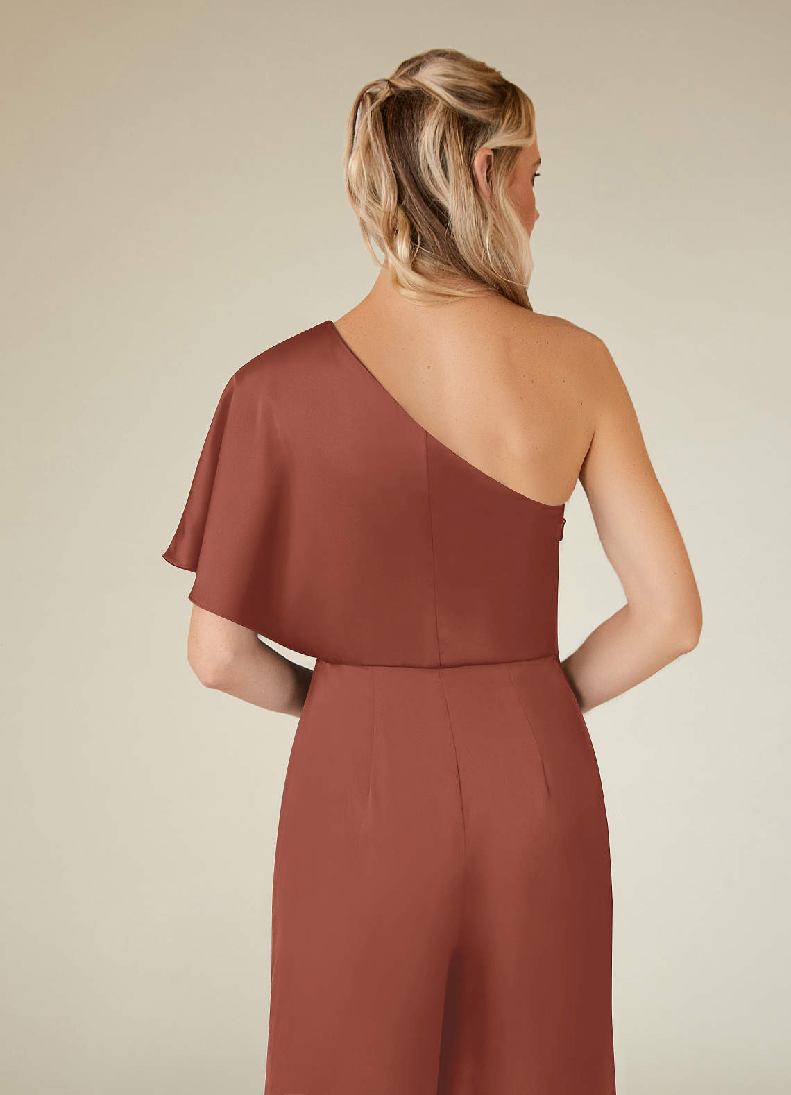 Azazie Hagretta Mother of the Bride Dresses Auburn Jumpsuit/Pantsuit Stretch Satin Dress image7