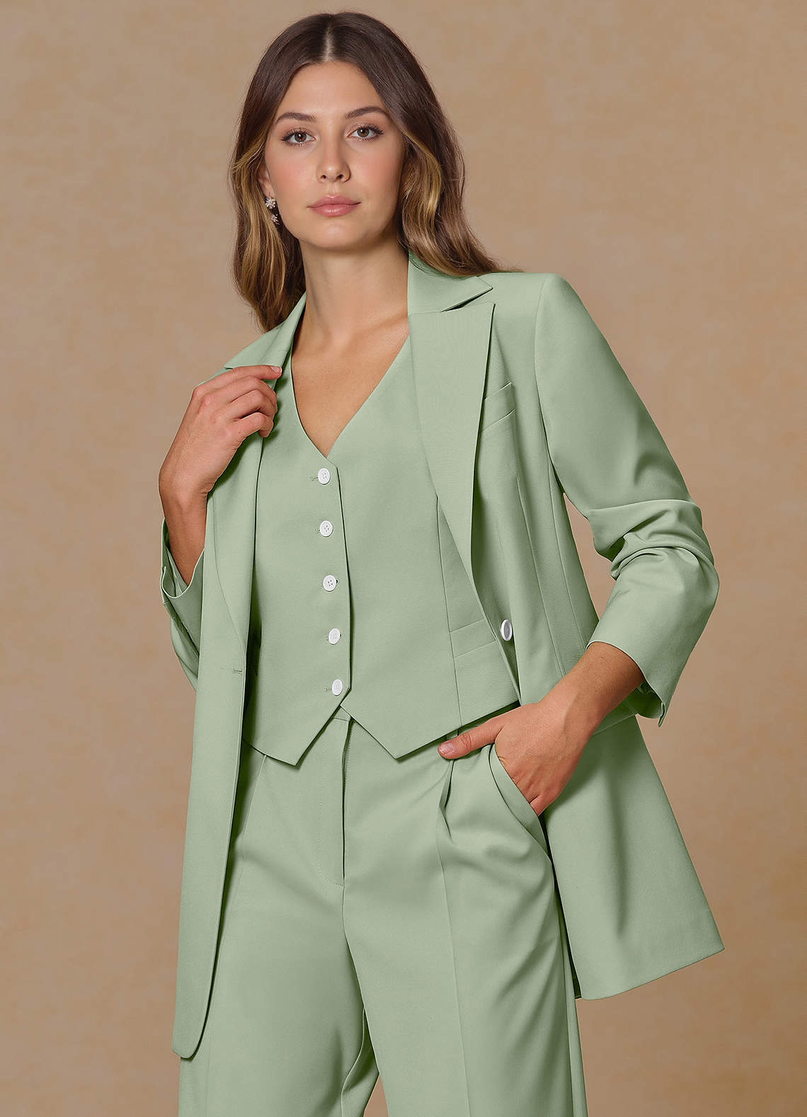 front Rowan Dusty Sage Refined Weave Performance 3-Piece Suit