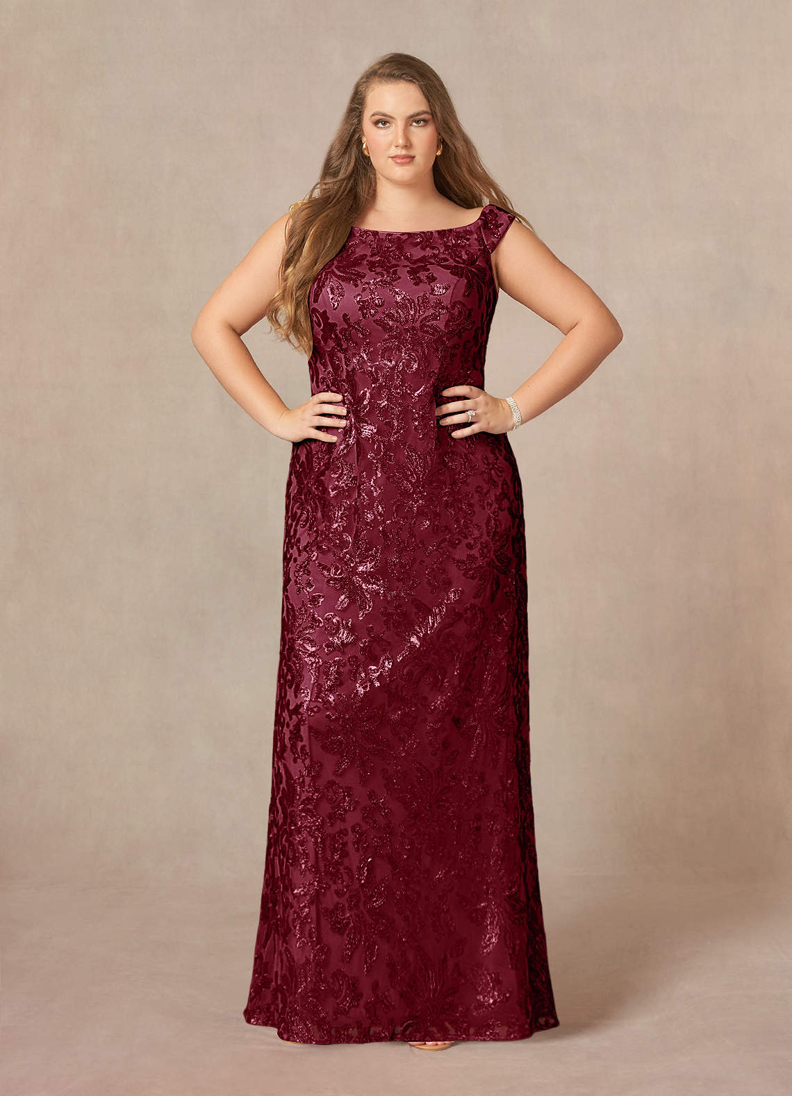 Azazie Porcelain Mother of the Bride Dresses Burgundy A-Line Off the Shoulder Lace Dress image6