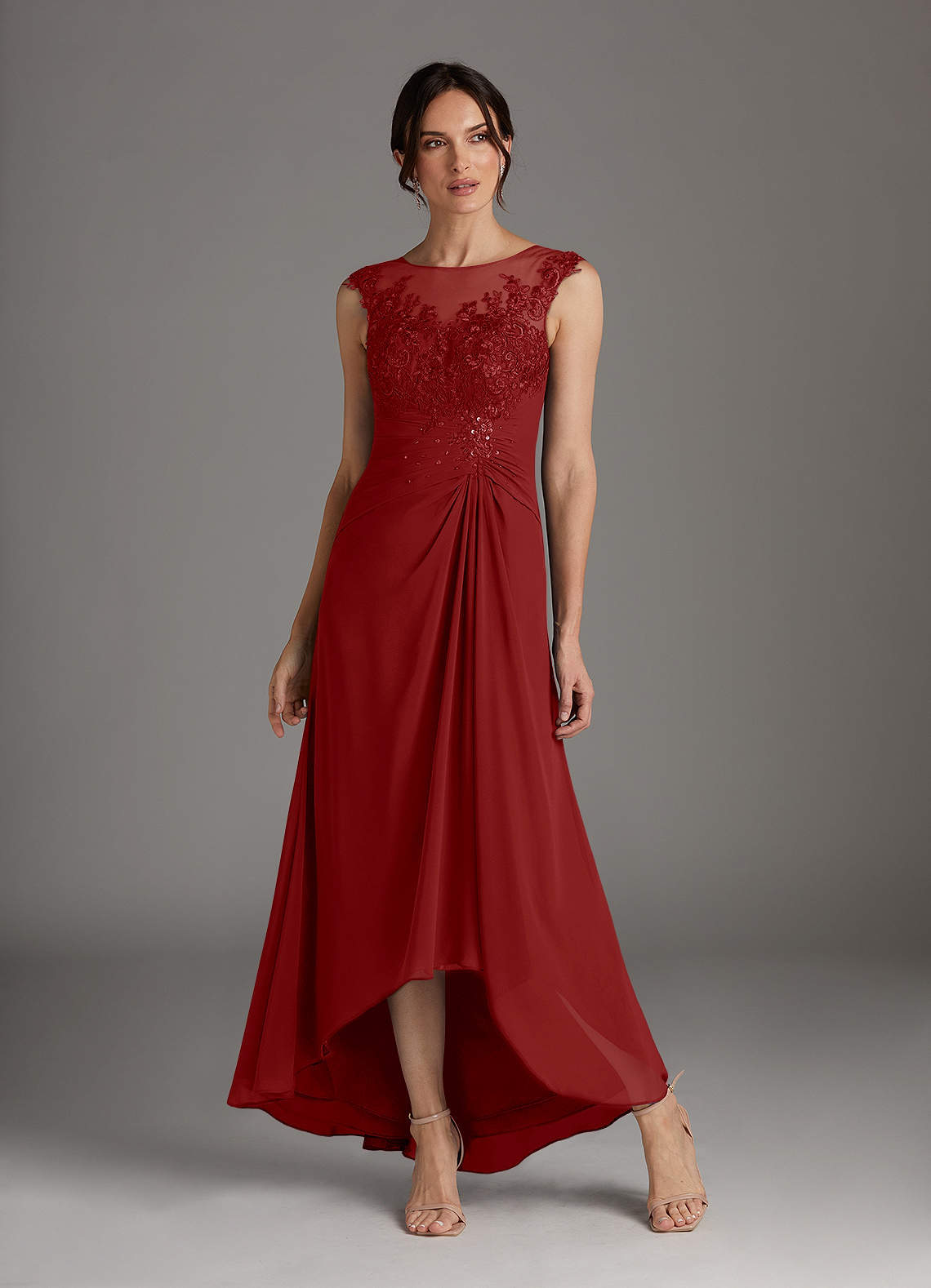 Azazie Endora Rust A-Line Scoop Lace Chiffon Dress Ready to Ship | Azazie Azazie Endora Rust A-Line Scoop Lace Chiffon Dress Ready to Ship | Azazie