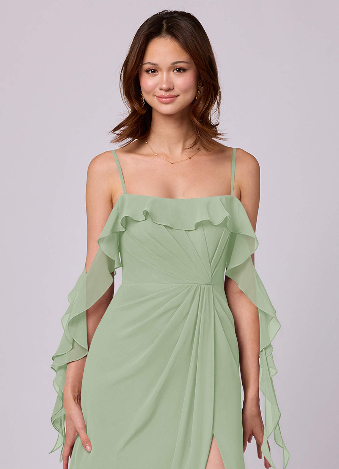 Barbie ♥ Azazie Bridesmaid Dresses Dusty Sage A-Line Off the Shoulder Chiffon Convertible Dress image1
