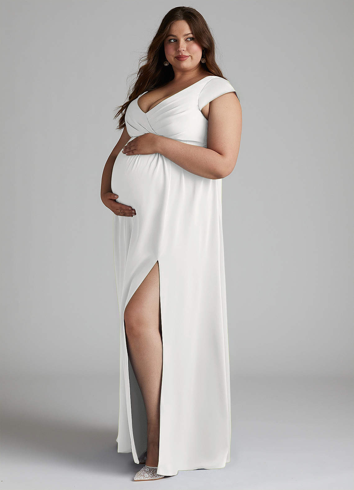 Azazie Allessia Maternity Bridesmaid Dresses A-Line Pleated Stretch Satin Floor-Length Dress image7