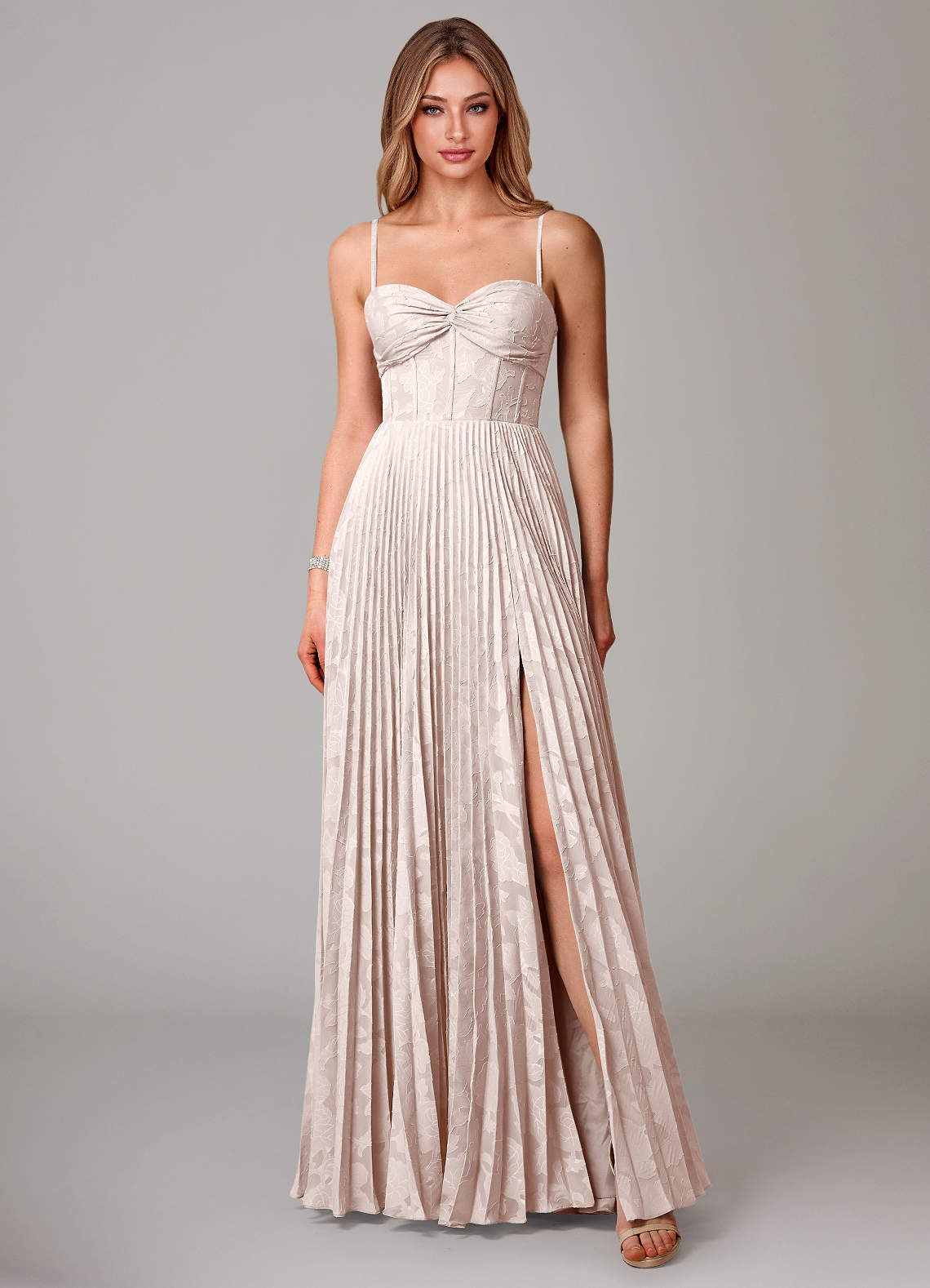 Azazie Akiko Bridesmaid Dresses Blushing Pink A-Line Sweetheart Neckline Floral Burnout Dress image1