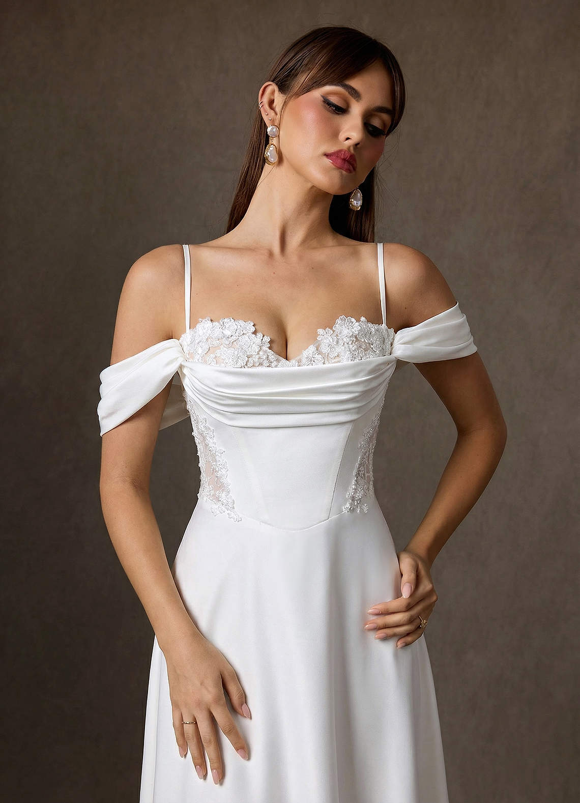 Azazie Ganelle Wedding Dresses Diamond White Champagne A-Line Sweetheart Neckline Crepe Back Satin Dress image7